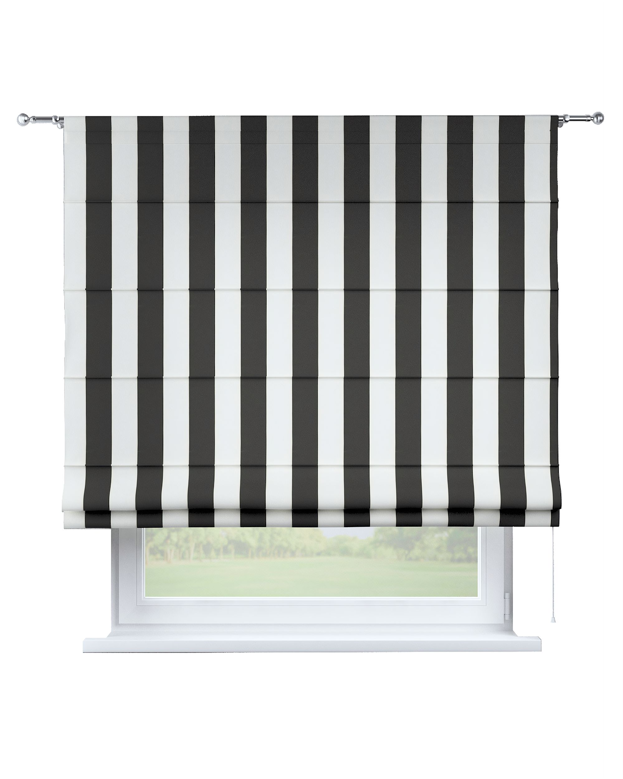 Torino slot Roman blind colour black fabric patterned