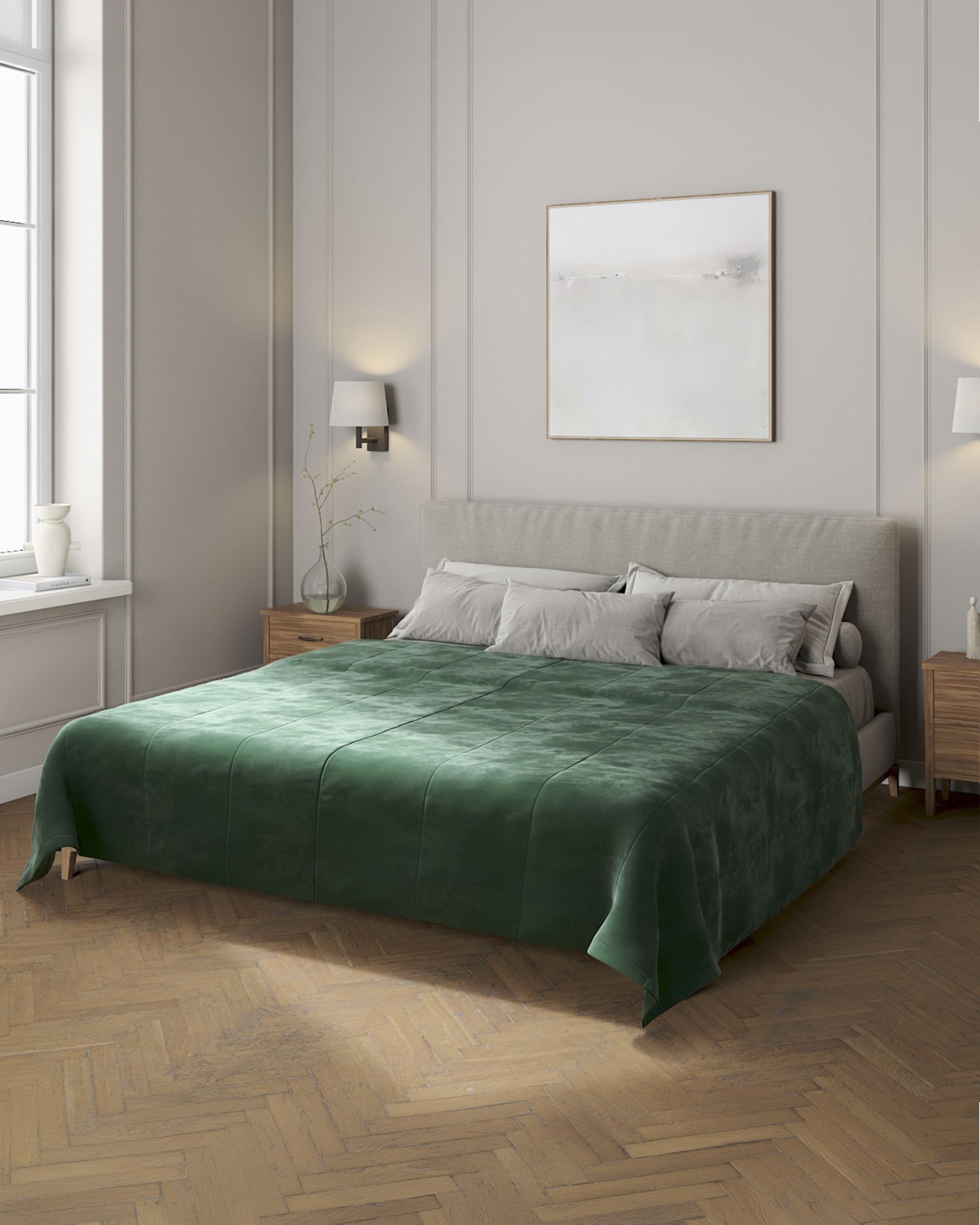 Velvet stripe quilted throw colour green fabric gloss, velvet