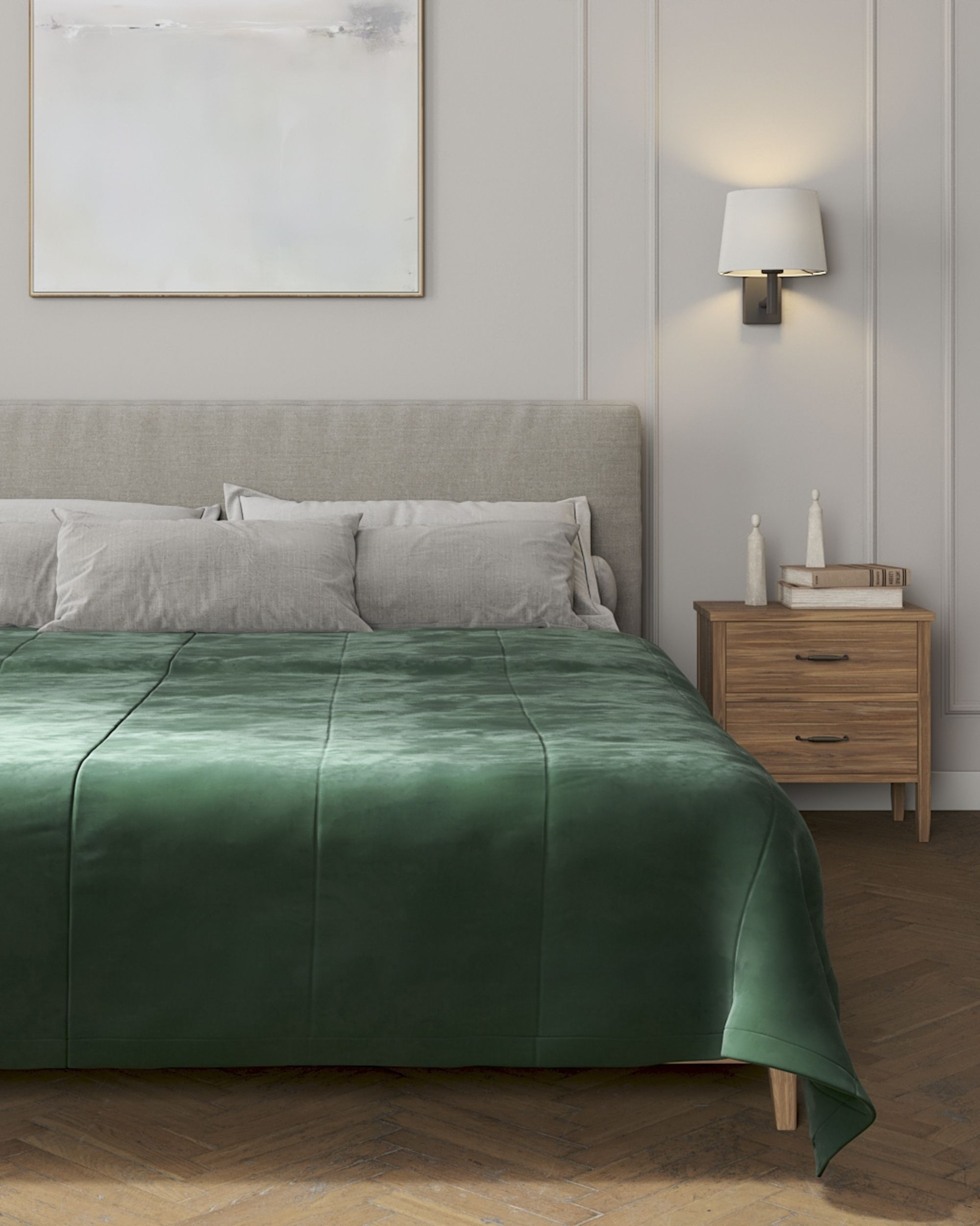 Velvet stripe quilted throw colour green fabric gloss, velvet (hover)