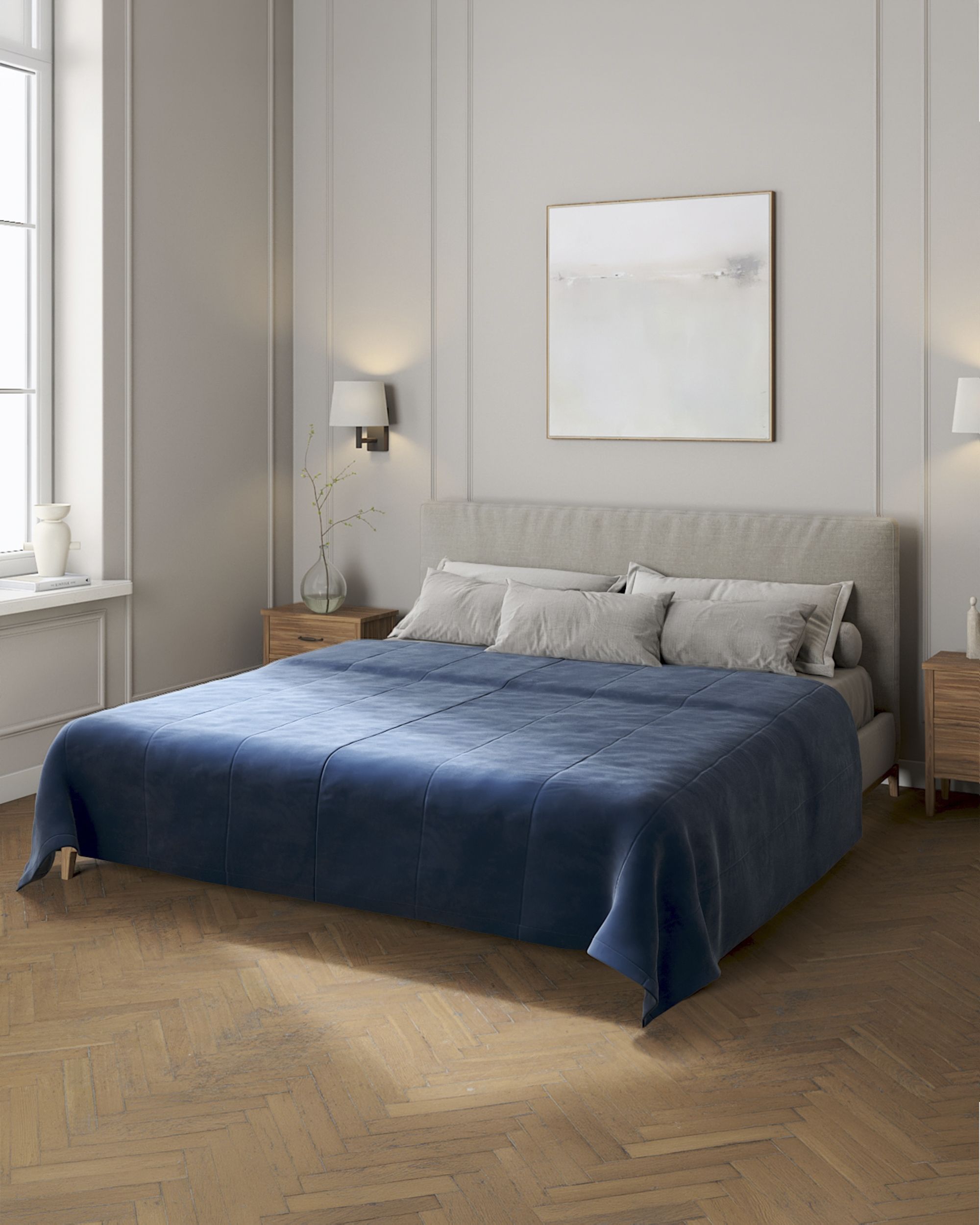 Velvet stripe quilted throw colour navy blue fabric gloss, velvet