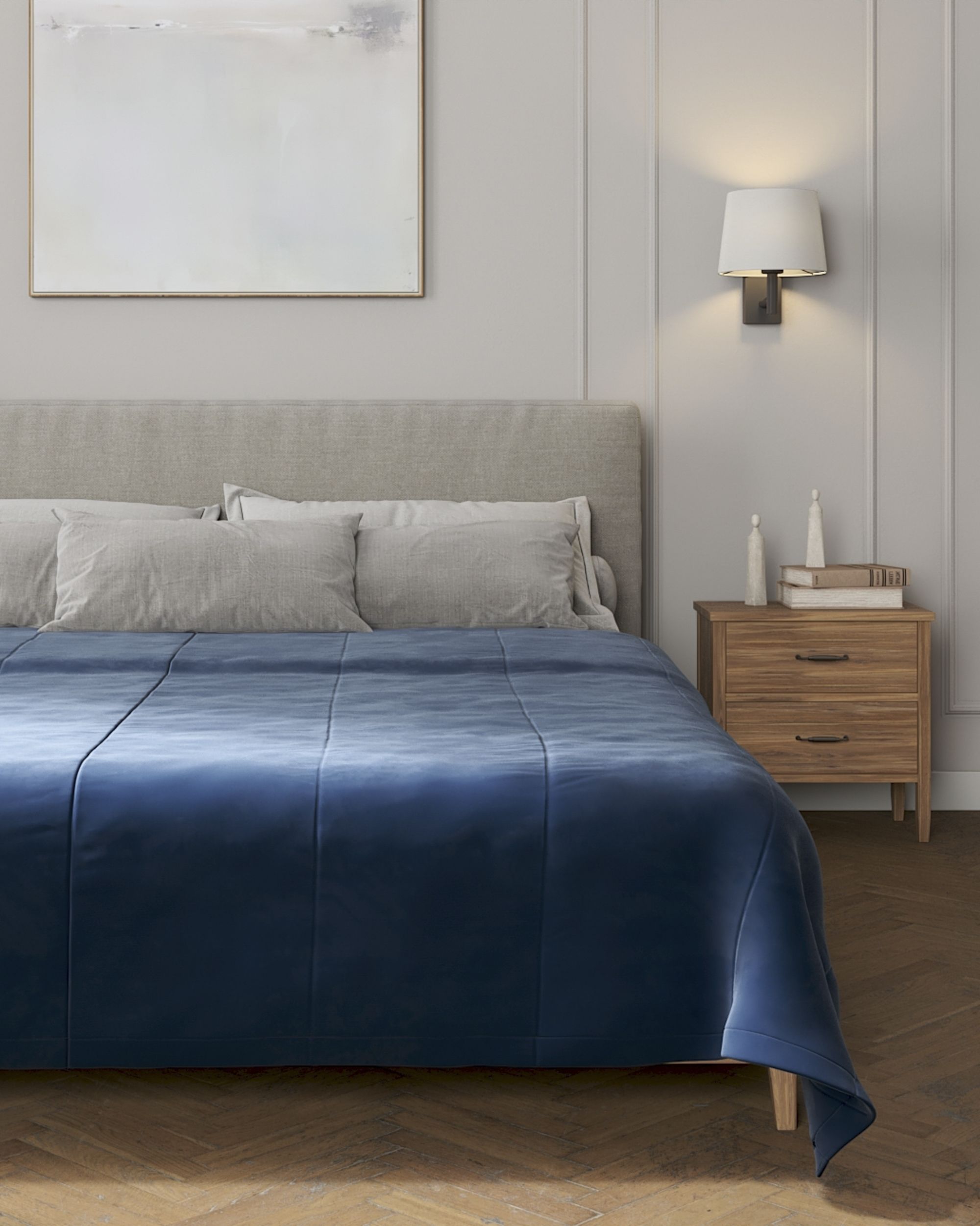 Velvet stripe quilted throw colour navy blue fabric gloss, velvet (hover)