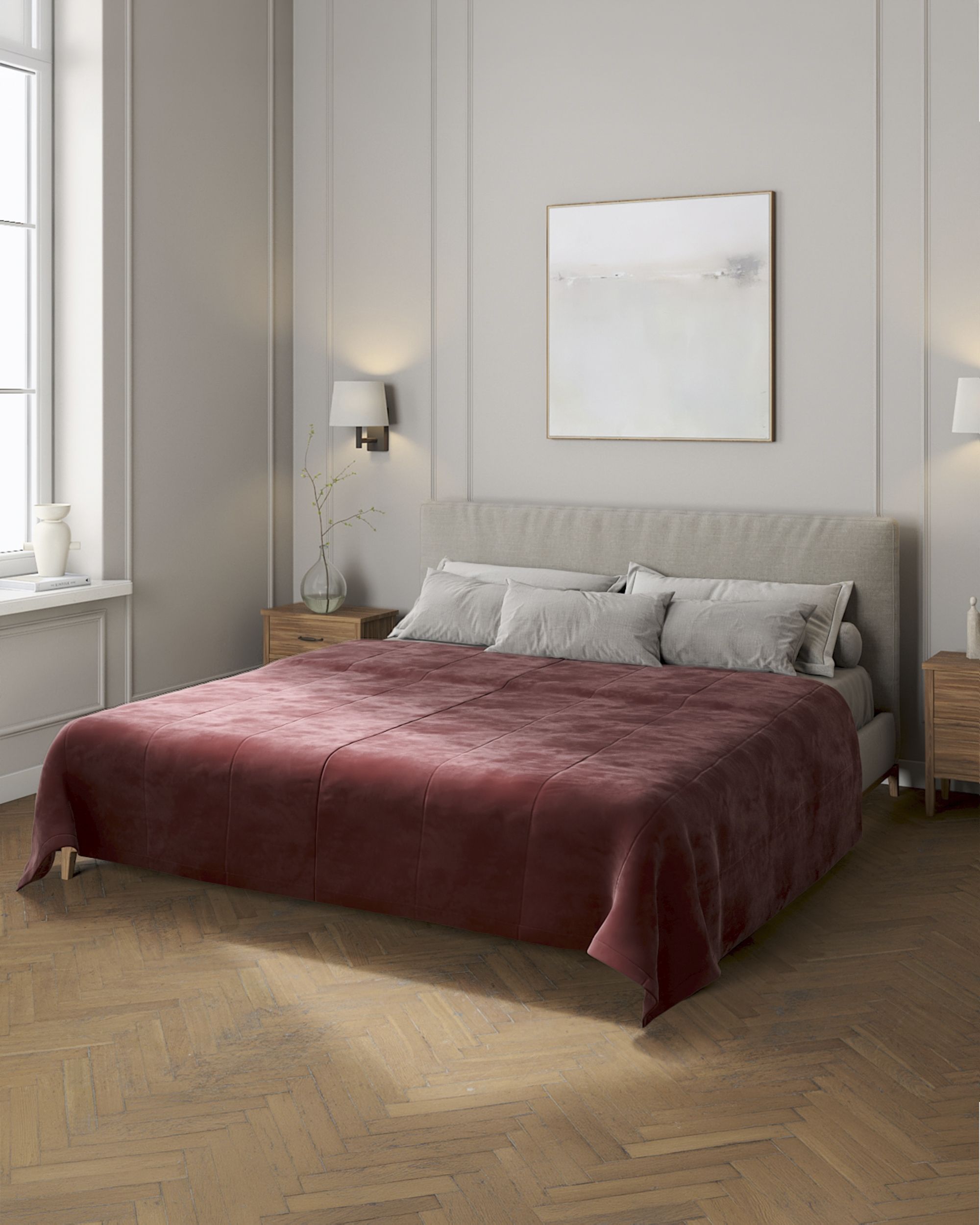 Velvet stripe quilted throw colour red fabric gloss, velvet