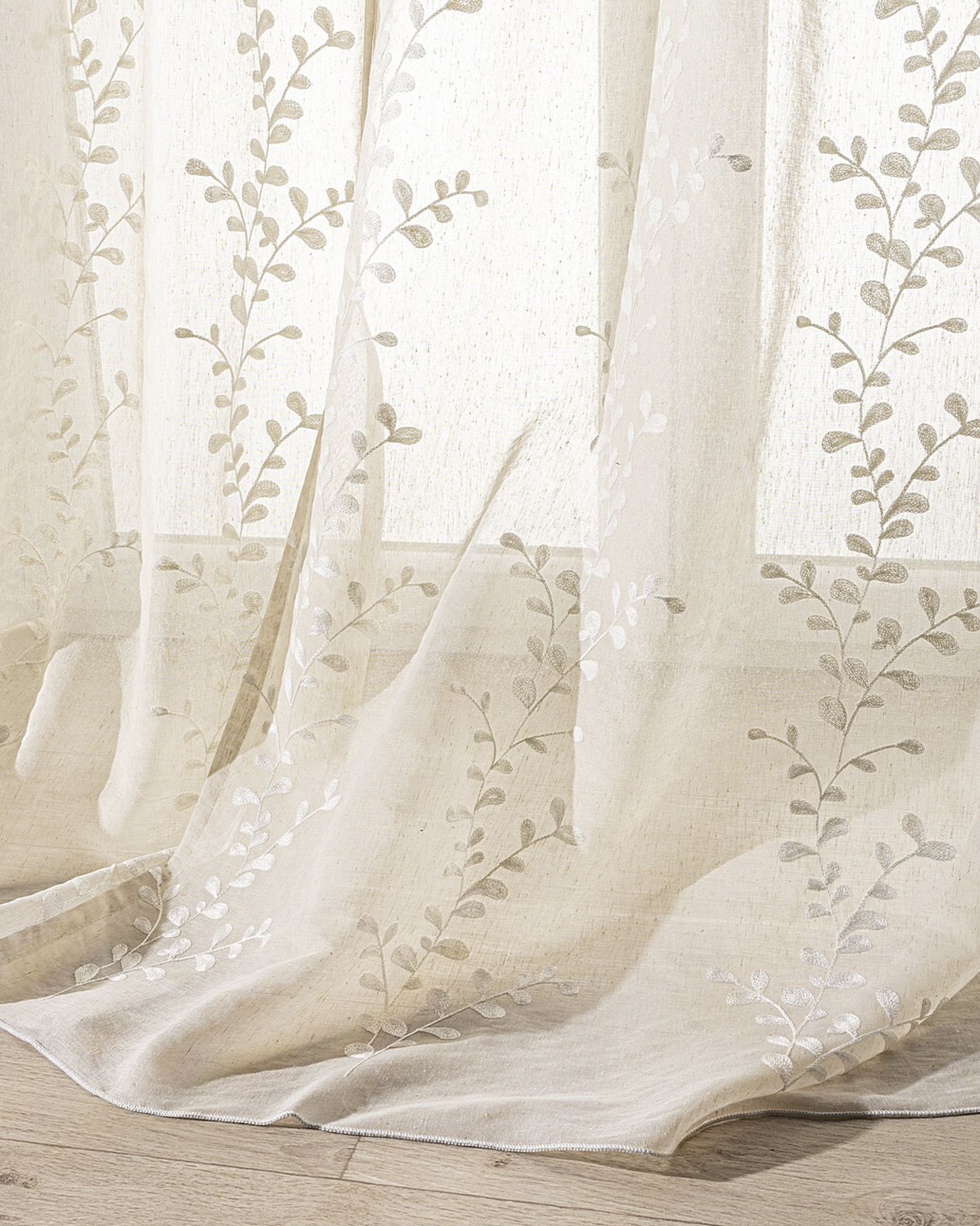 Wave Curtain colour cream fabric semi-sheer, structured