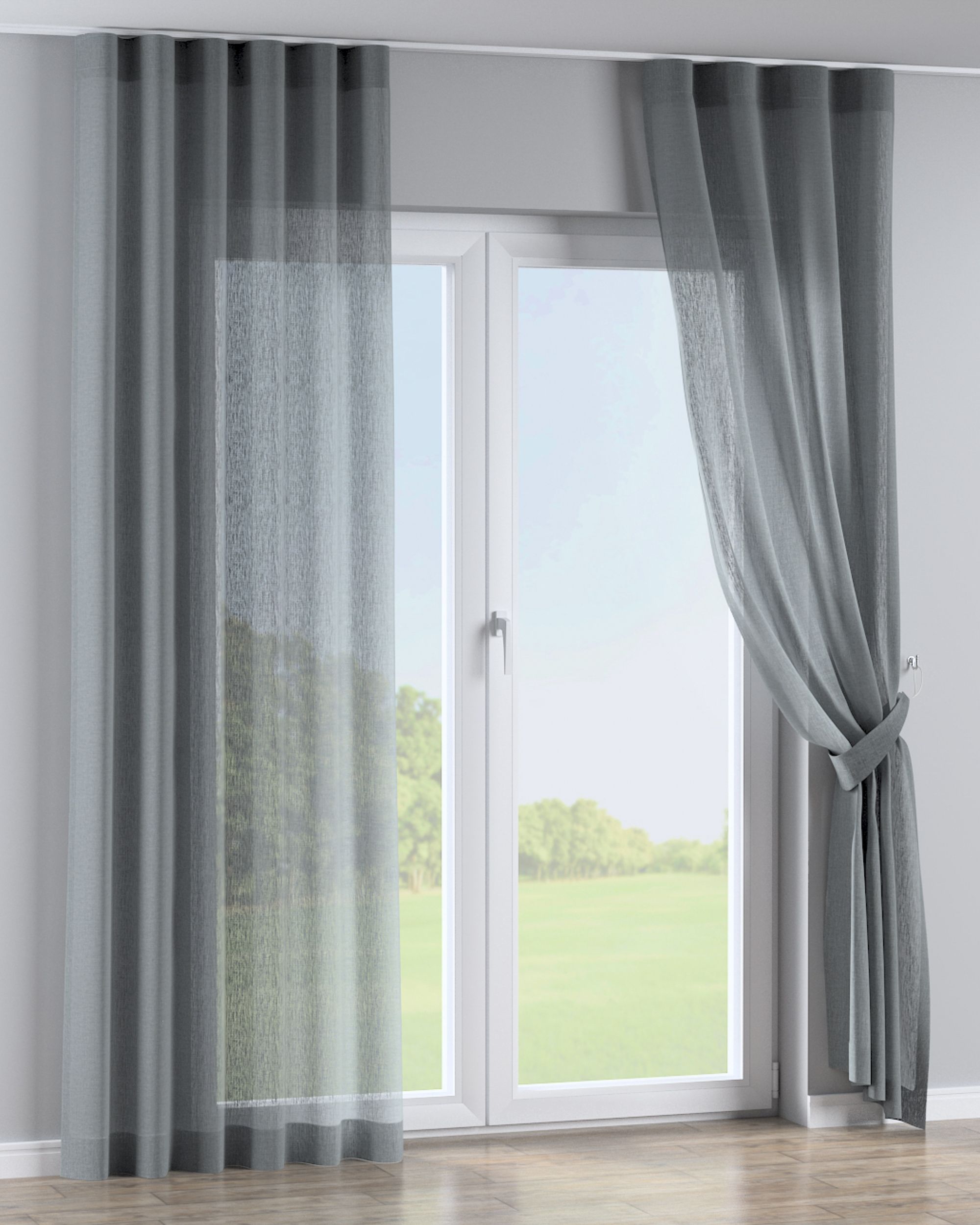Wave Curtain colour green fabric semi-sheer, structured (hover)