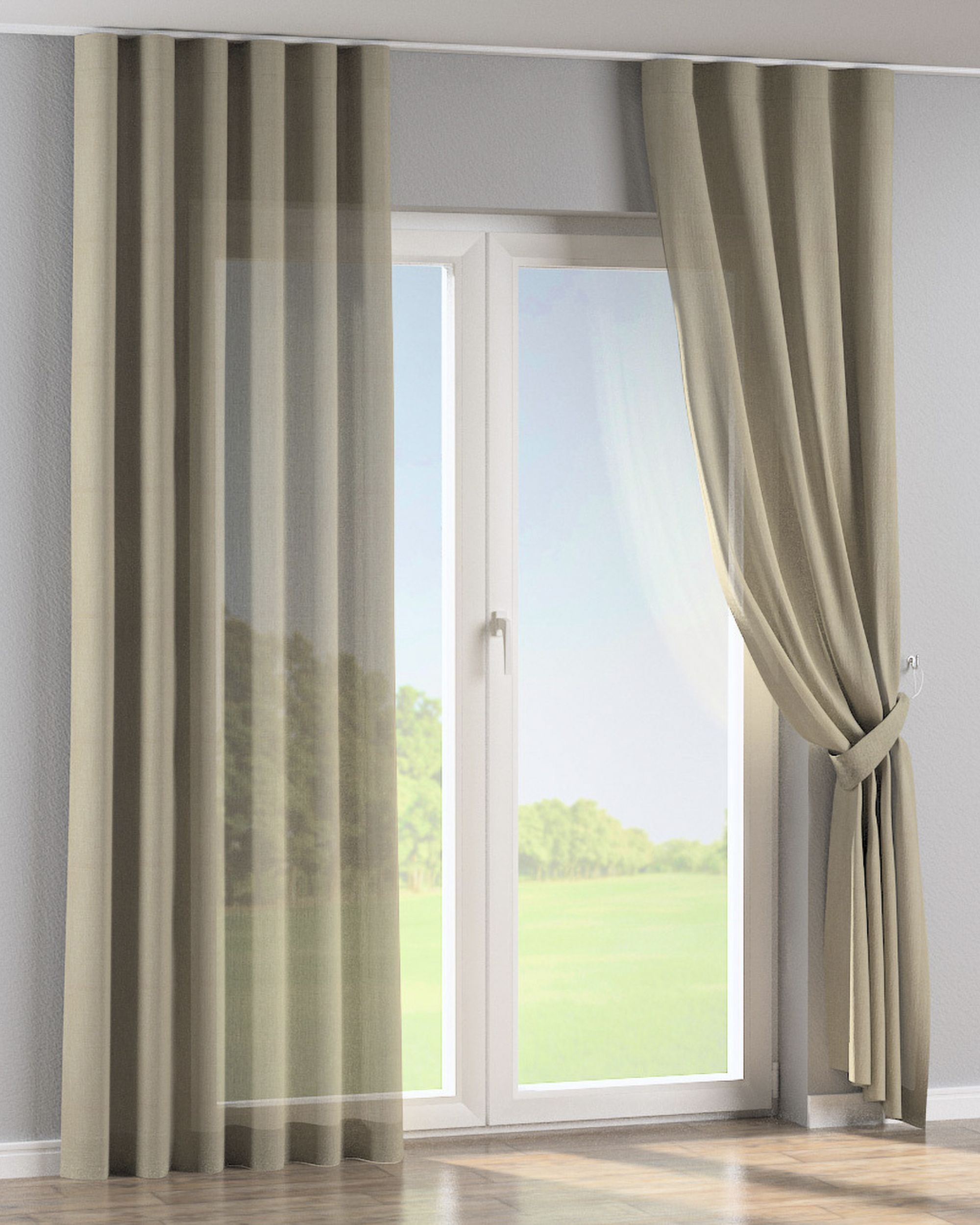 Wave Curtain colour beige fabric semi-sheer, gloss, structured (hover)