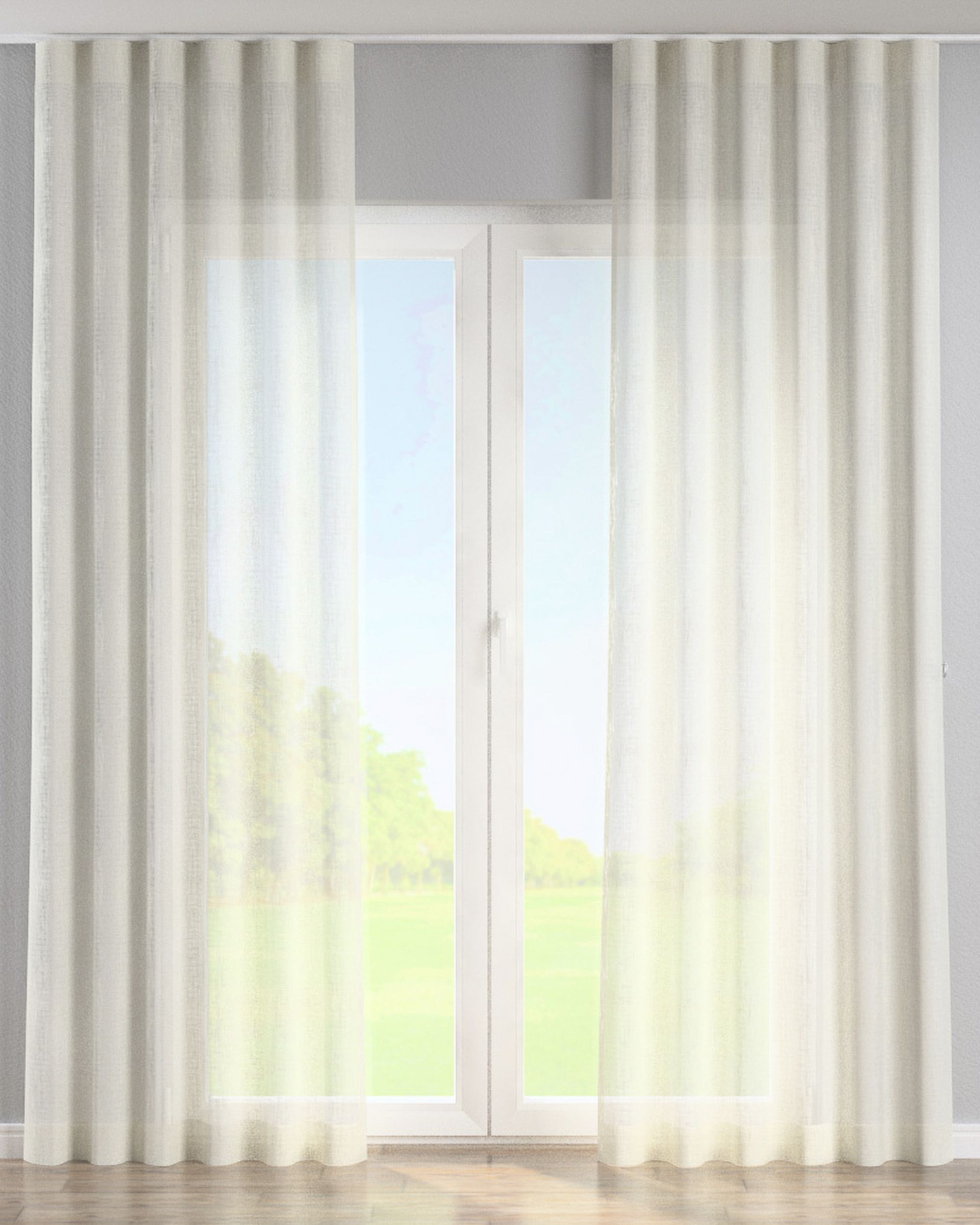 Wave Curtain colour white fabric semi-sheer, gloss, structured
