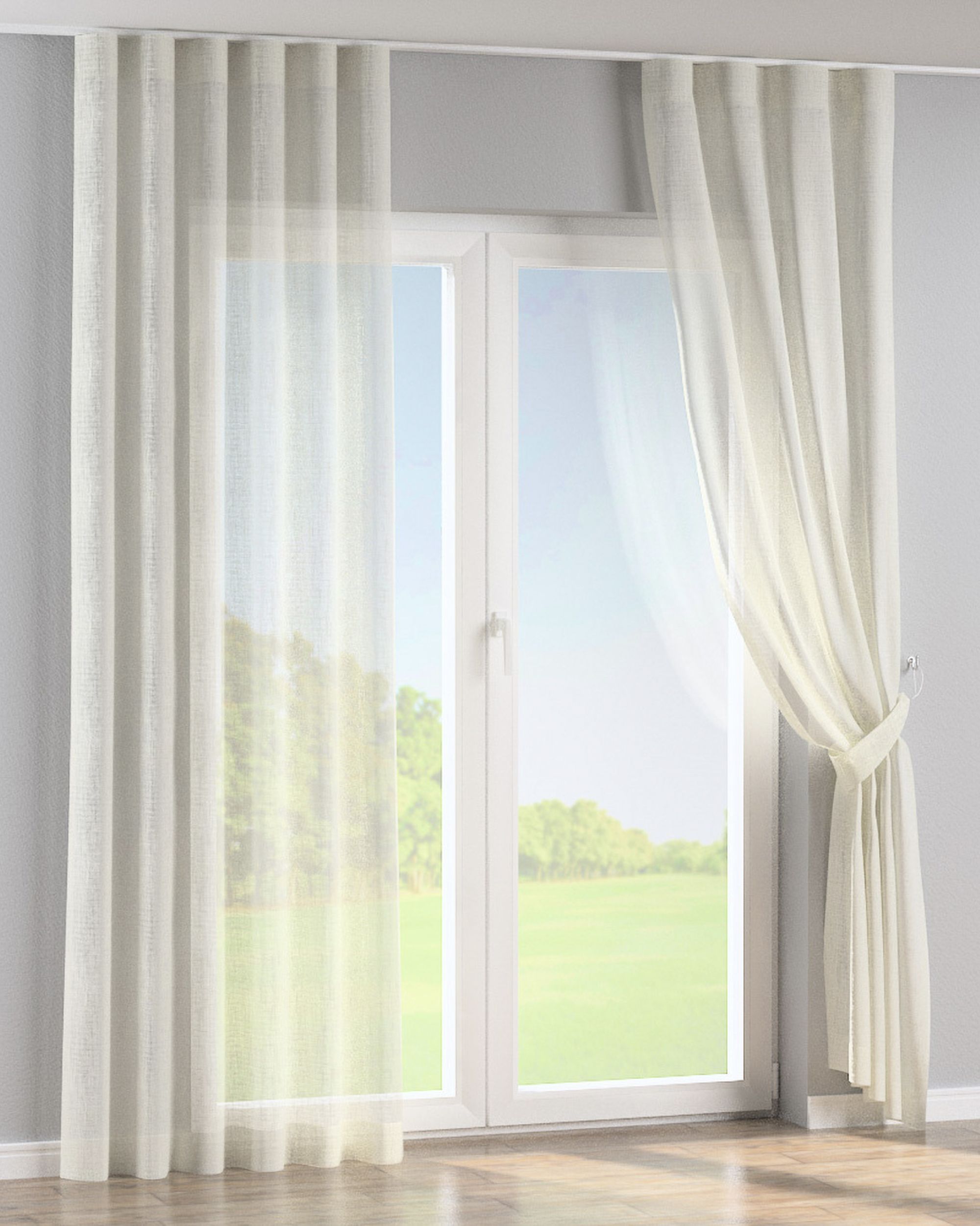Wave Curtain colour white fabric semi-sheer, gloss, structured (hover)