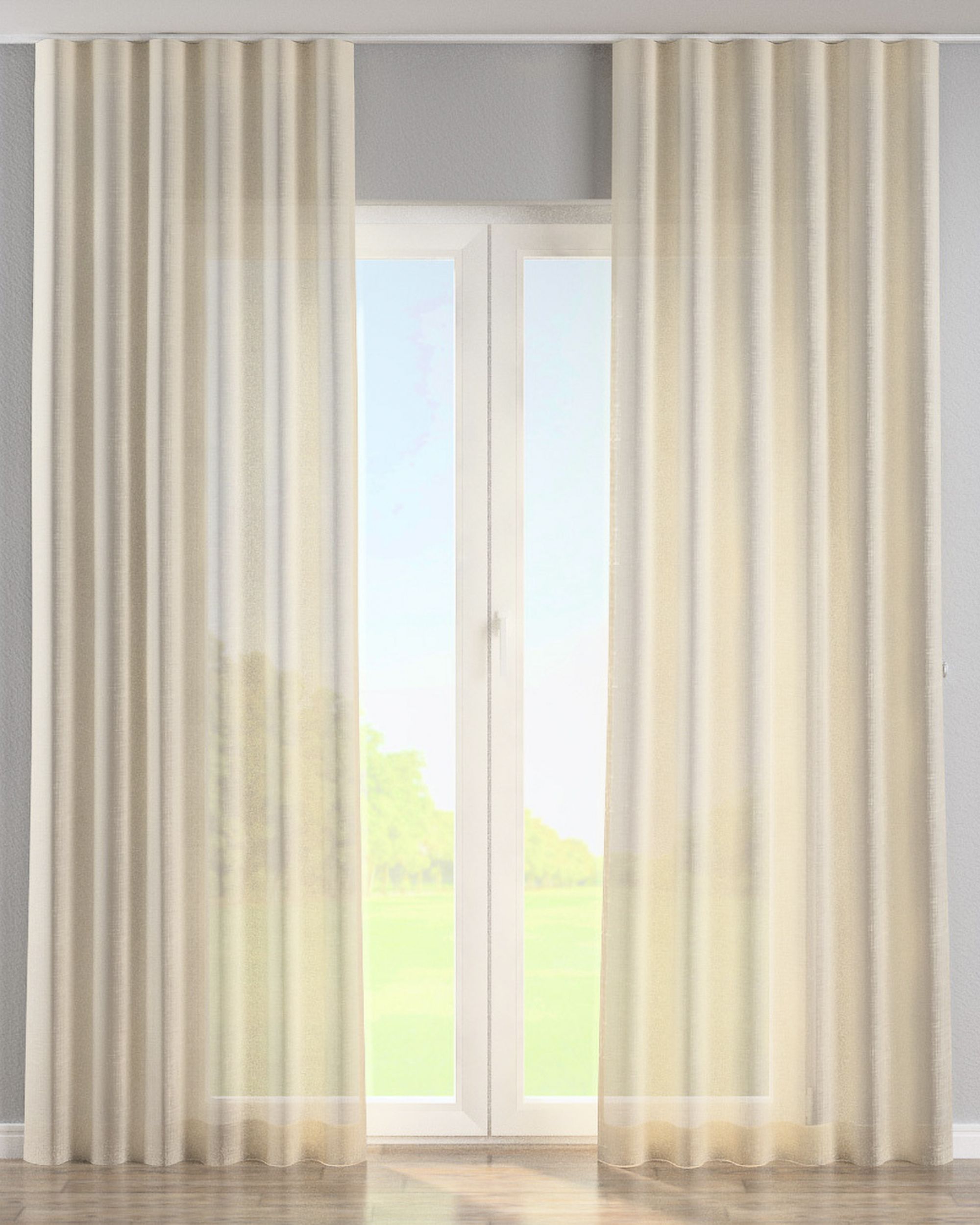 Wave Curtain colour cream fabric semi-sheer, gloss, structured