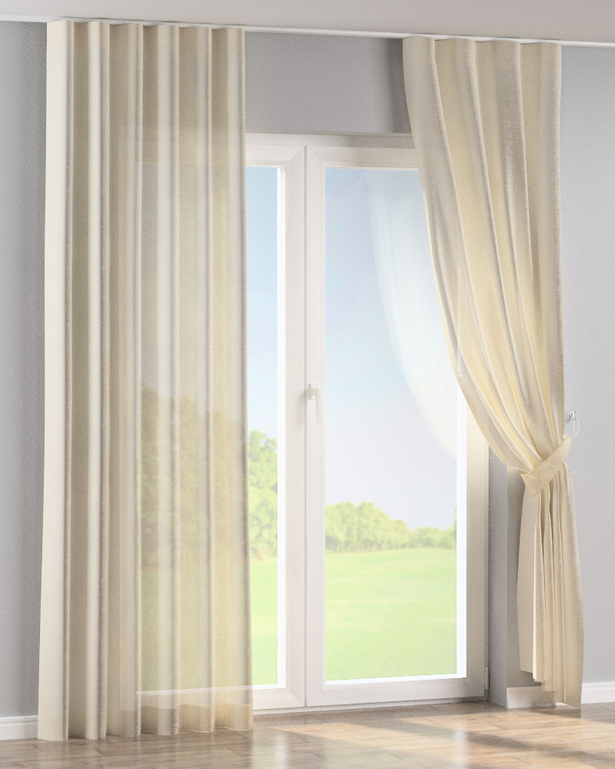 Wave Curtain colour cream fabric semi-sheer, gloss, structured (hover)