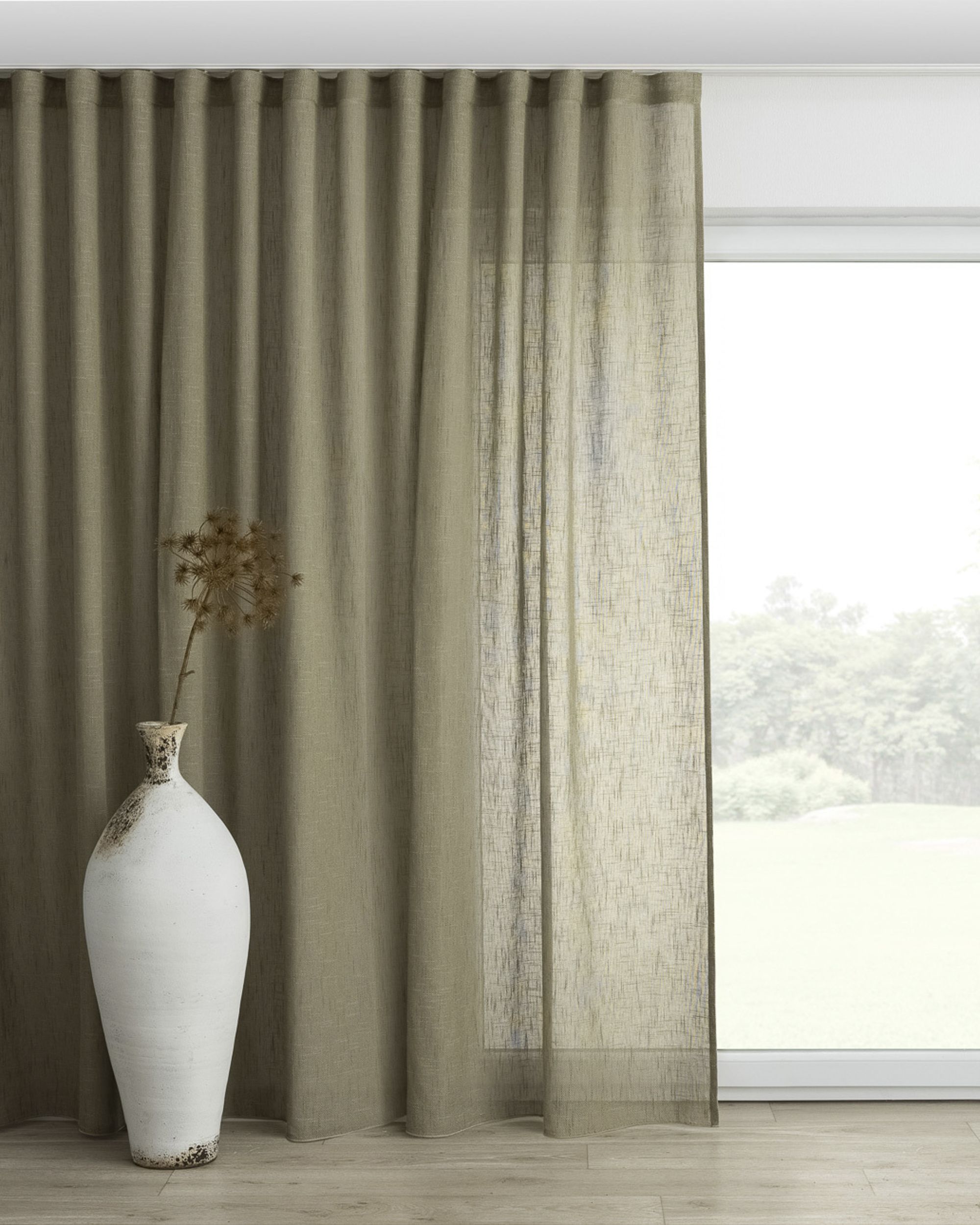 Wave Curtain colour green fabric semi-sheer, structured
