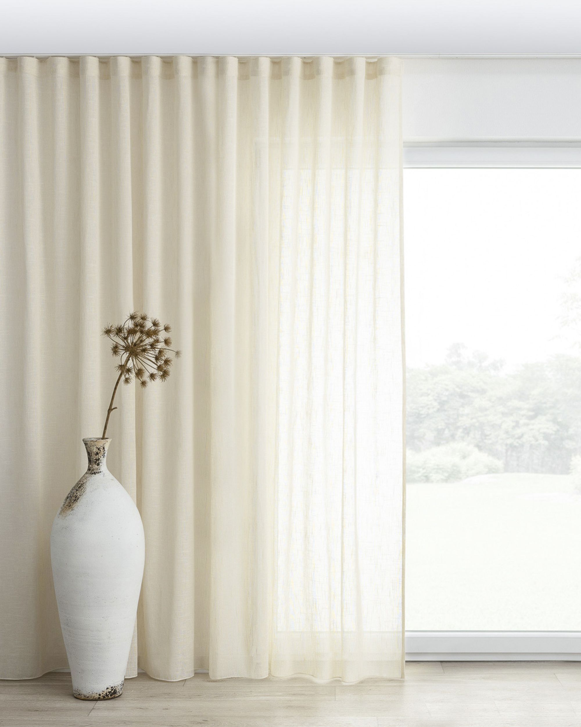 Wave Curtain colour cream fabric semi-sheer, structured