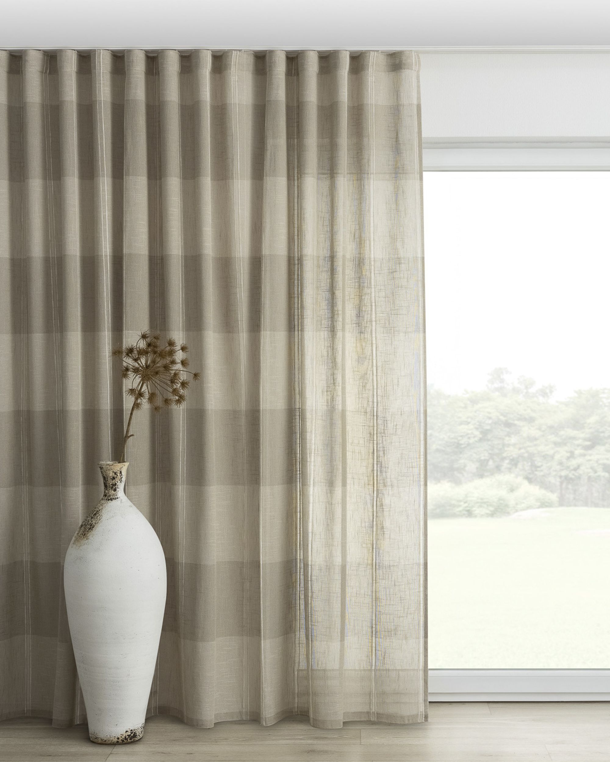Wave Curtain colour beige fabric semi-sheer, structured, patterned