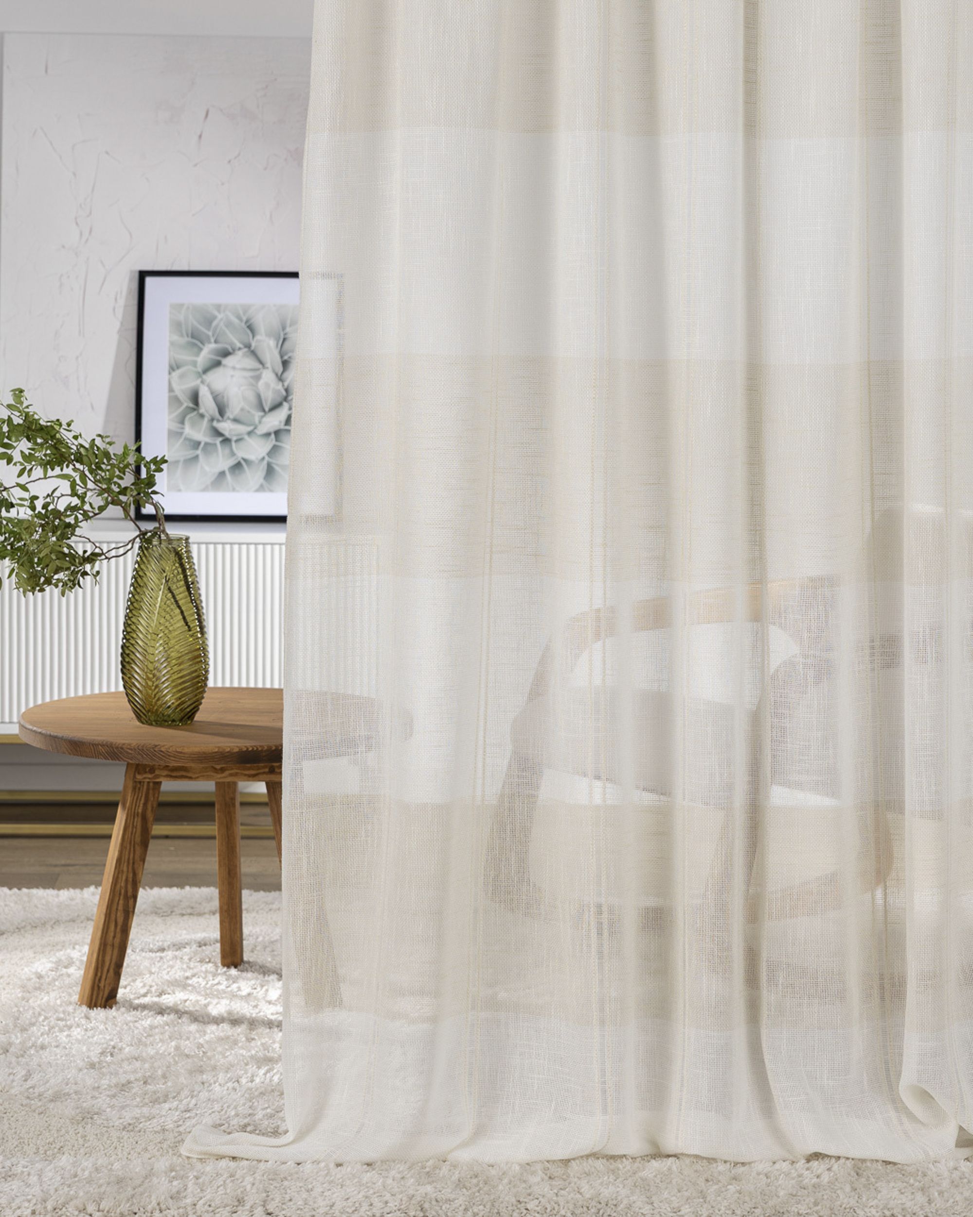 Wave Curtain colour cream fabric semi-sheer, structured, patterned (hover)