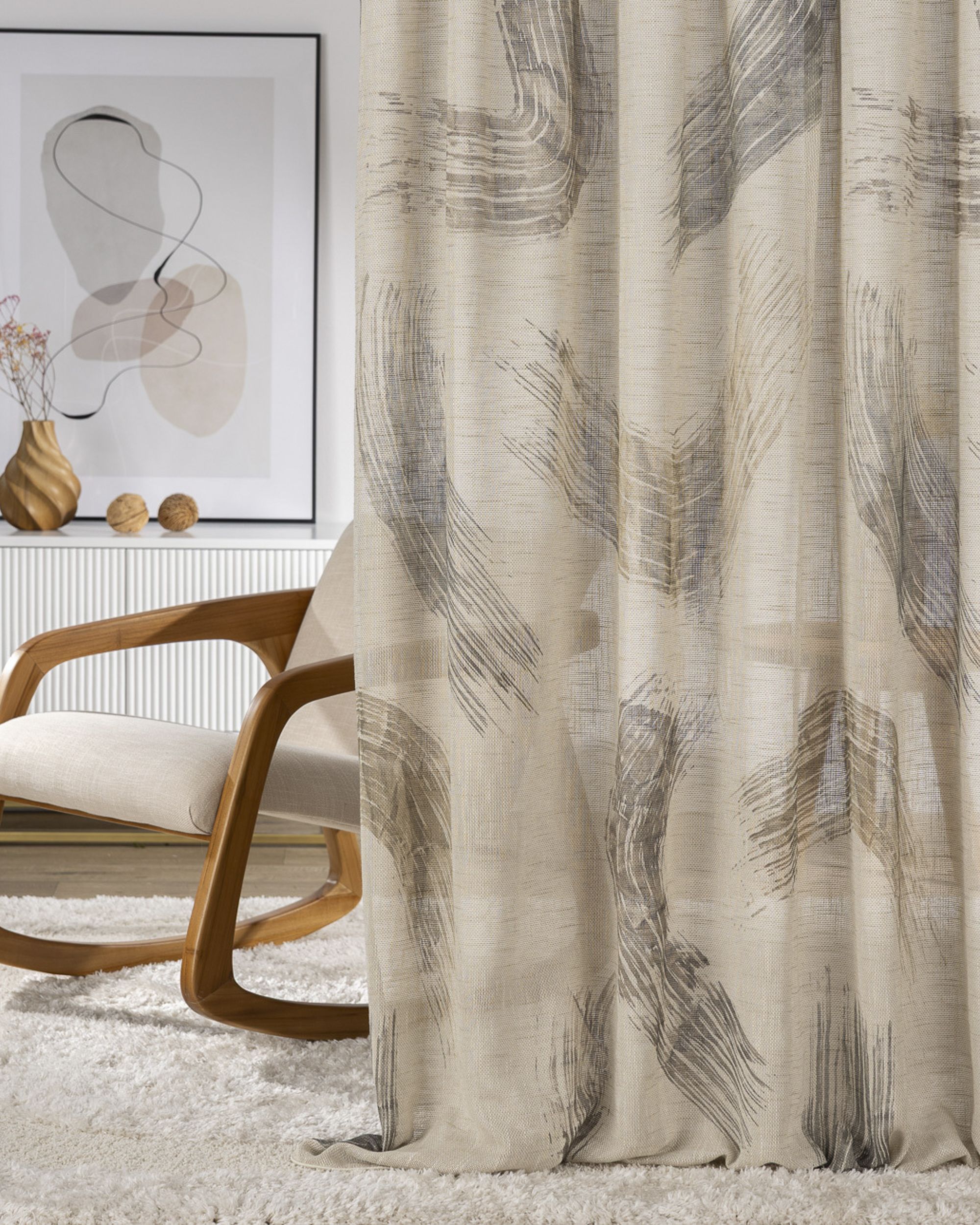 Wave Curtain colour beige fabric semi-sheer, structured, patterned (hover)