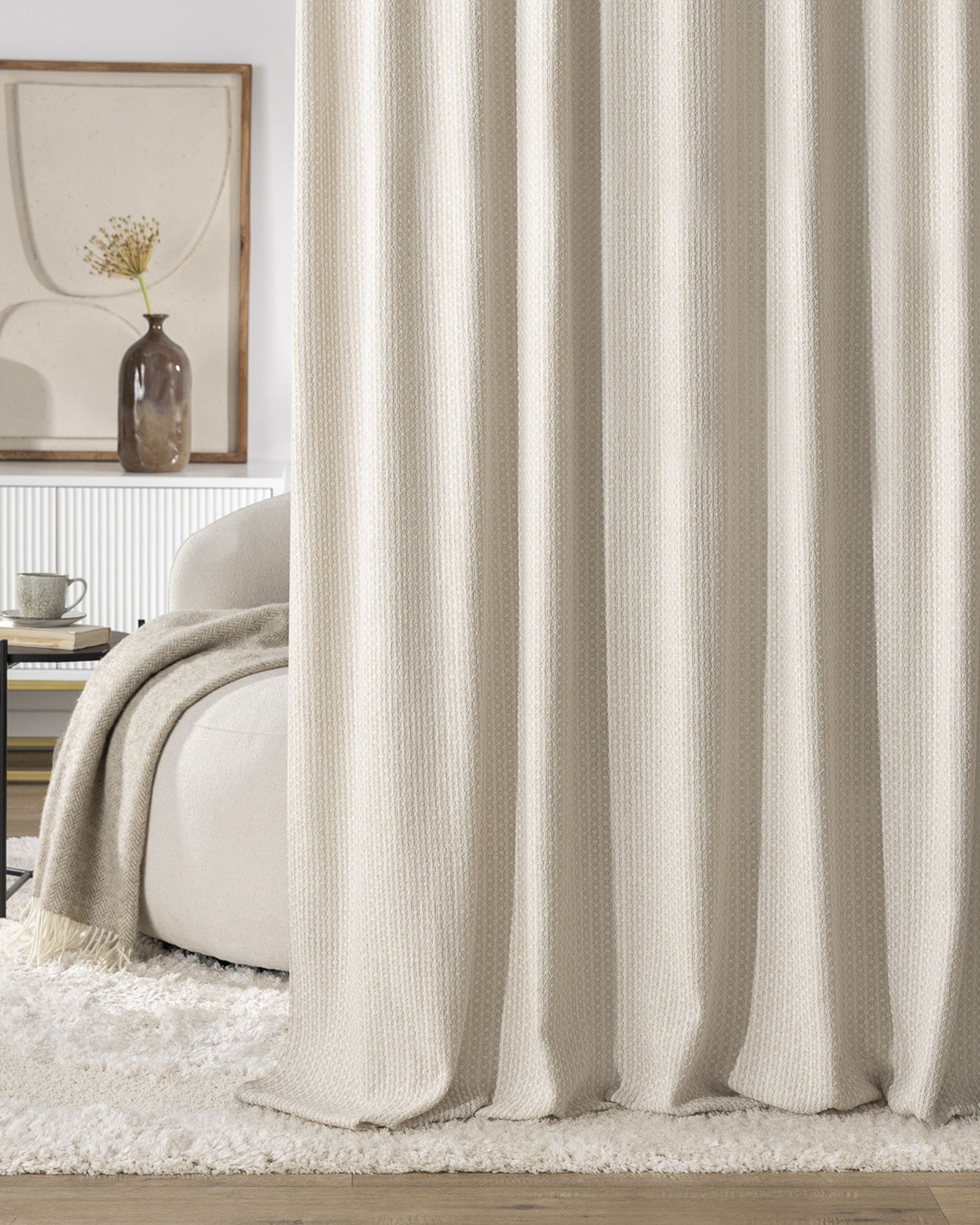 Wave Curtain colour cream fabric structured (hover)