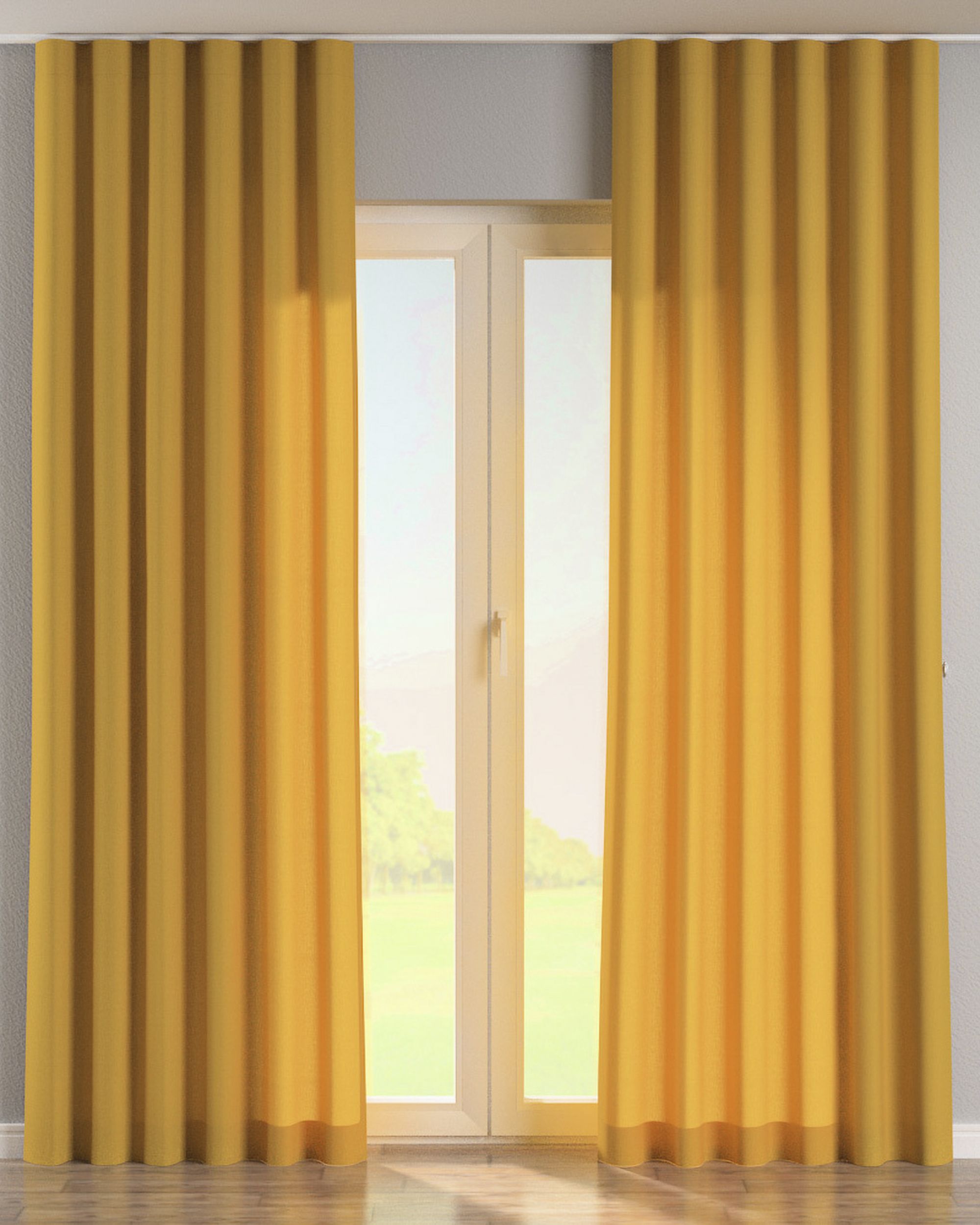 Wave Curtain colour yellow fabric semi-sheer, structured