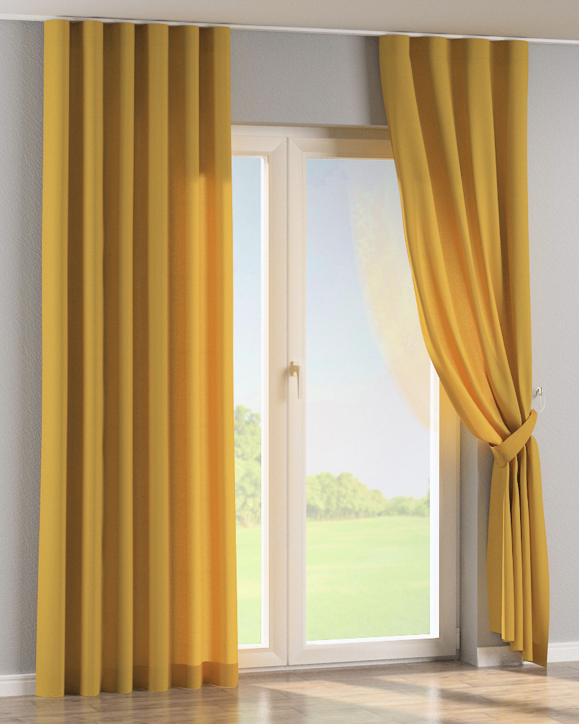 Wave Curtain colour yellow fabric semi-sheer, structured (hover)