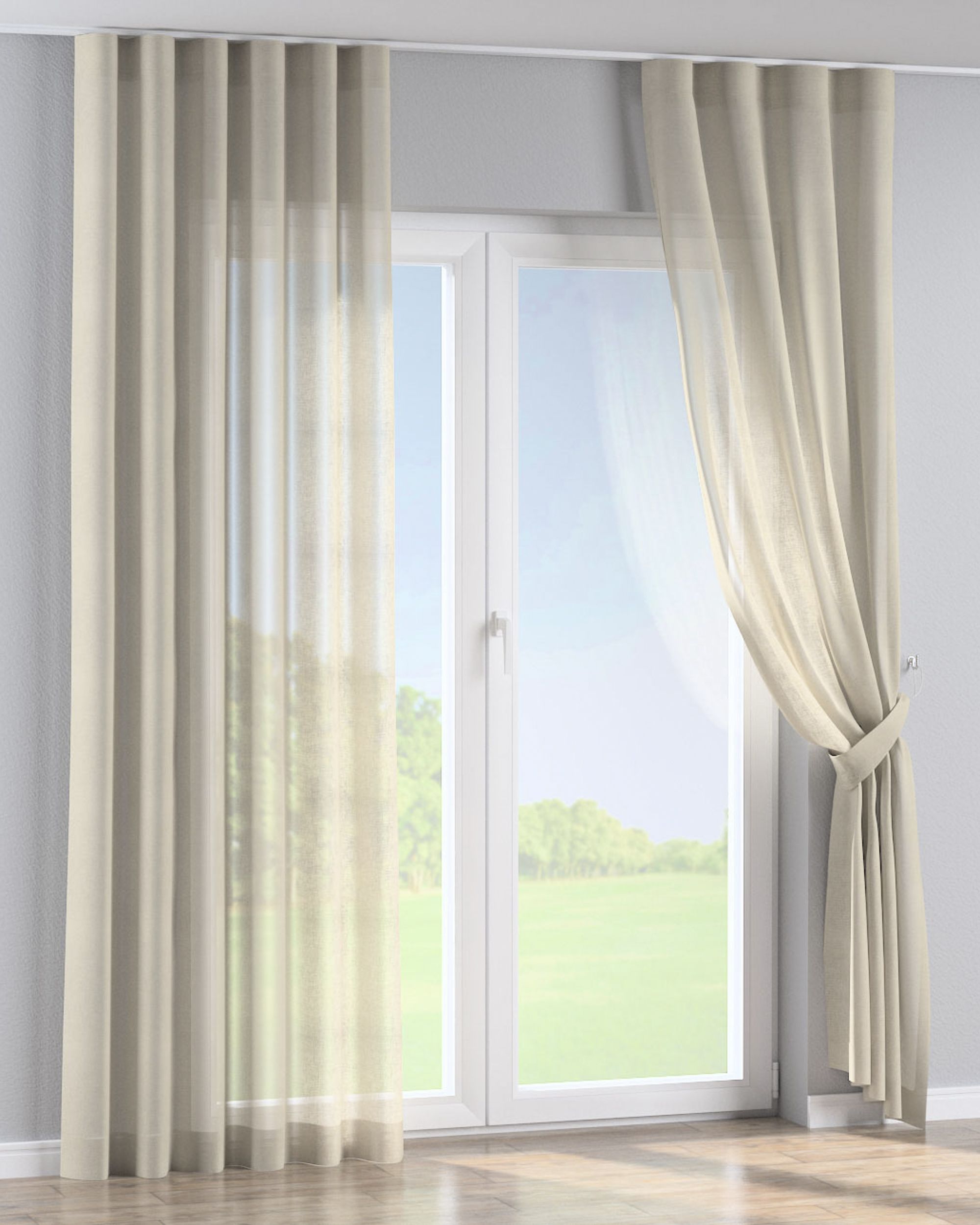 Wave Curtain colour beige fabric semi-sheer, structured (hover)