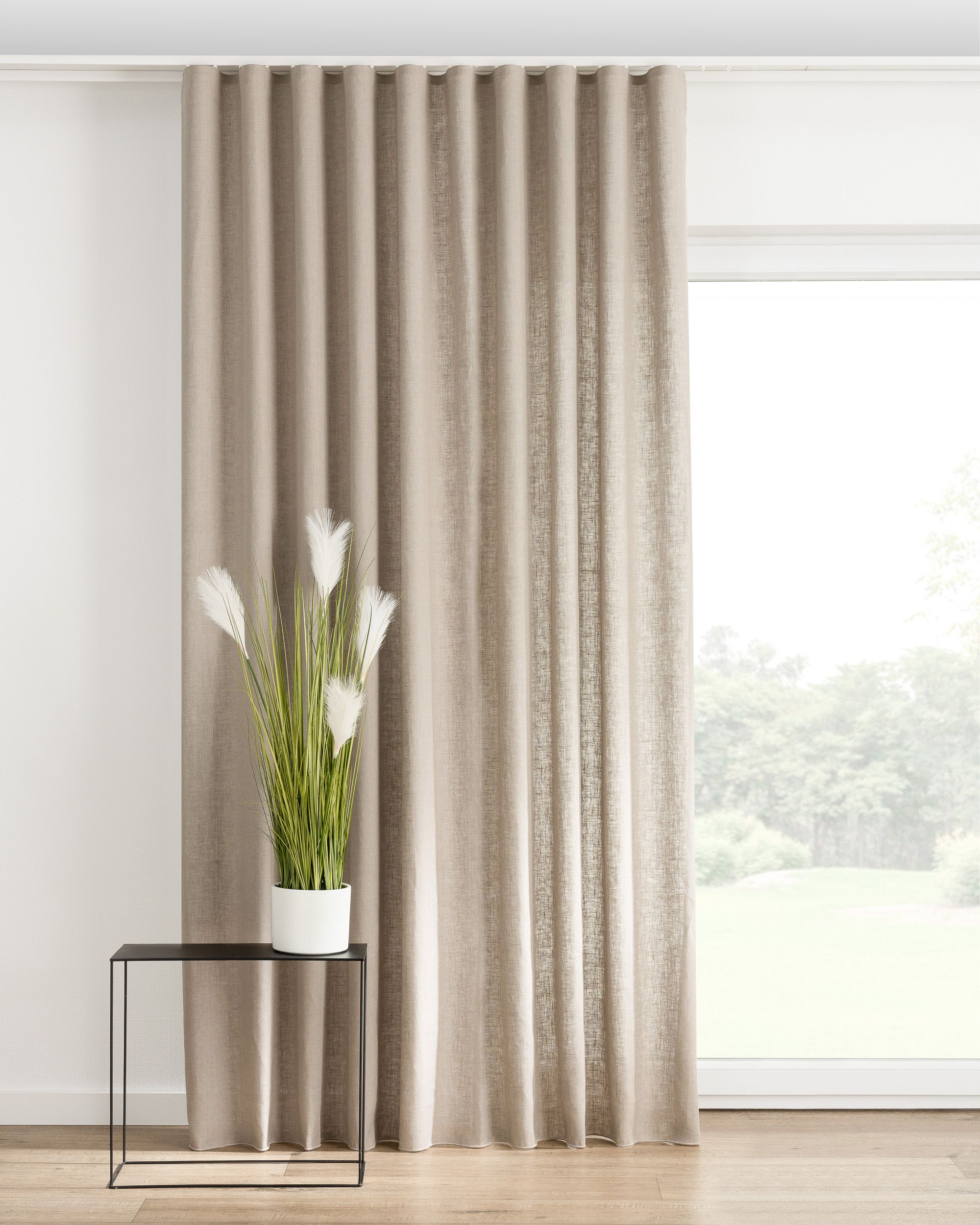 Wave Curtain colour beige fabric semi-sheer, structured, linen