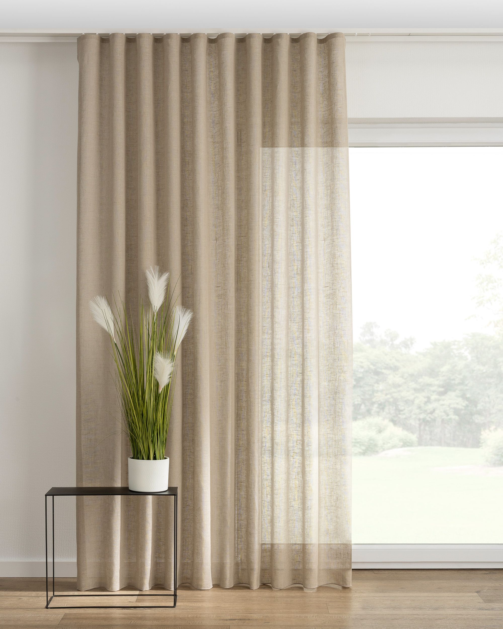 Wave Curtain colour beige fabric semi-sheer, structured, linen