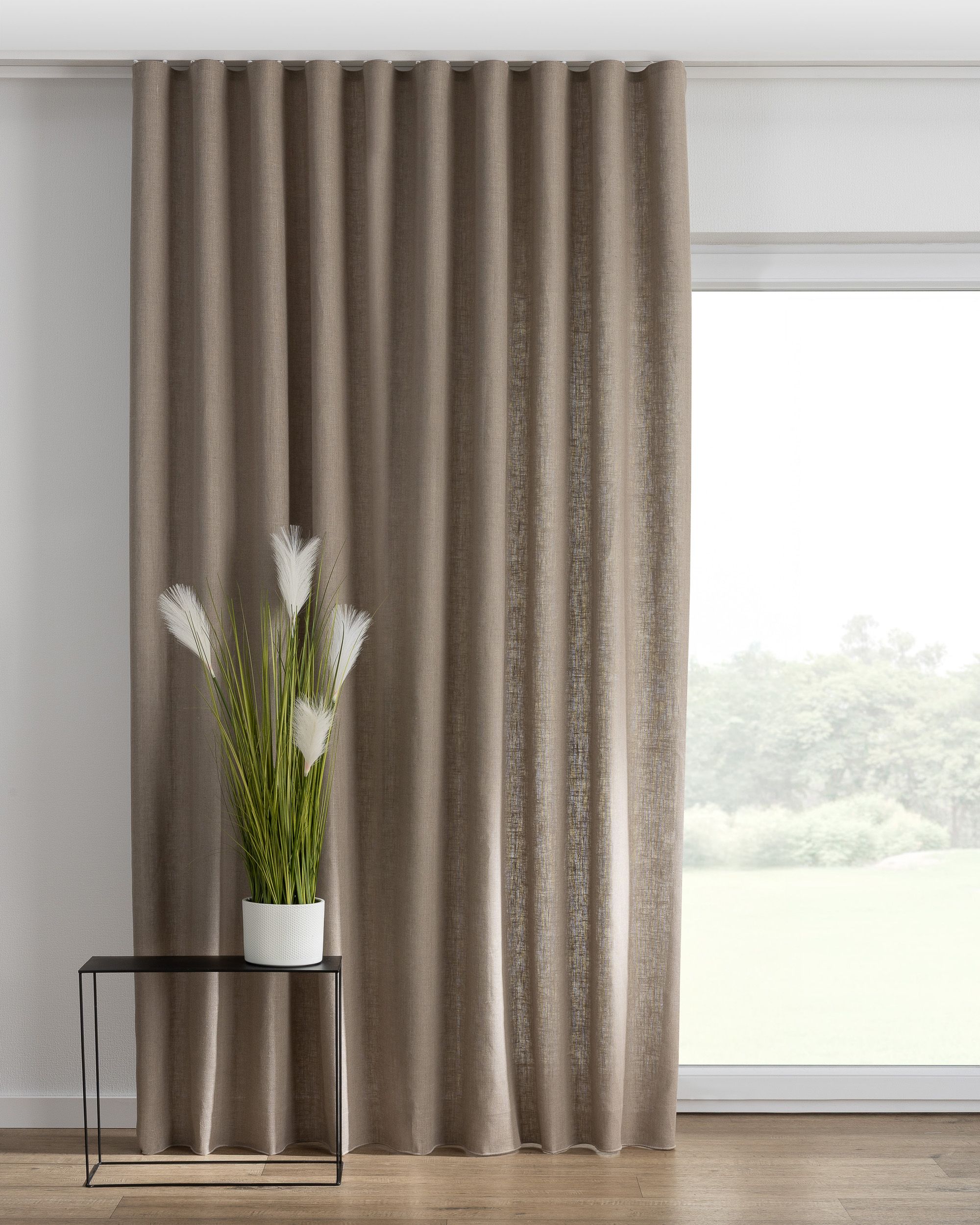 Wave Curtain colour beige fabric semi-sheer, structured, linen