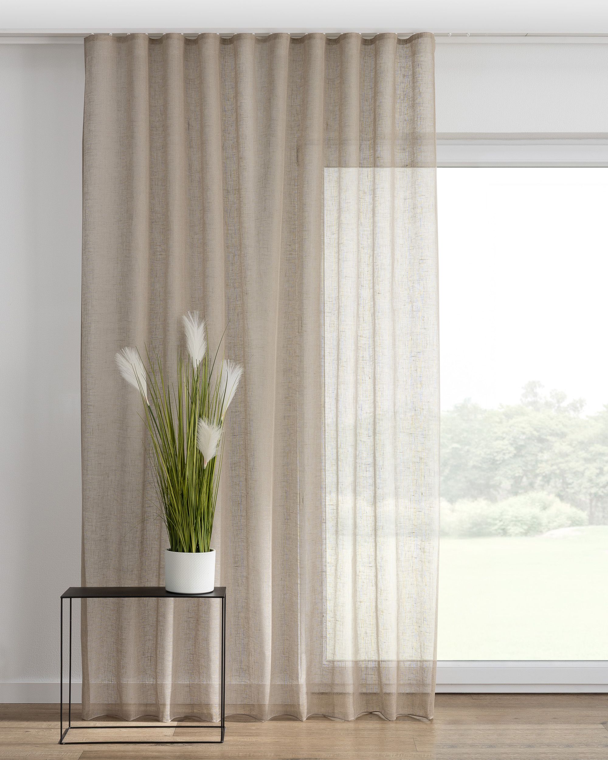 Wave Curtain colour beige fabric semi-sheer, structured, linen