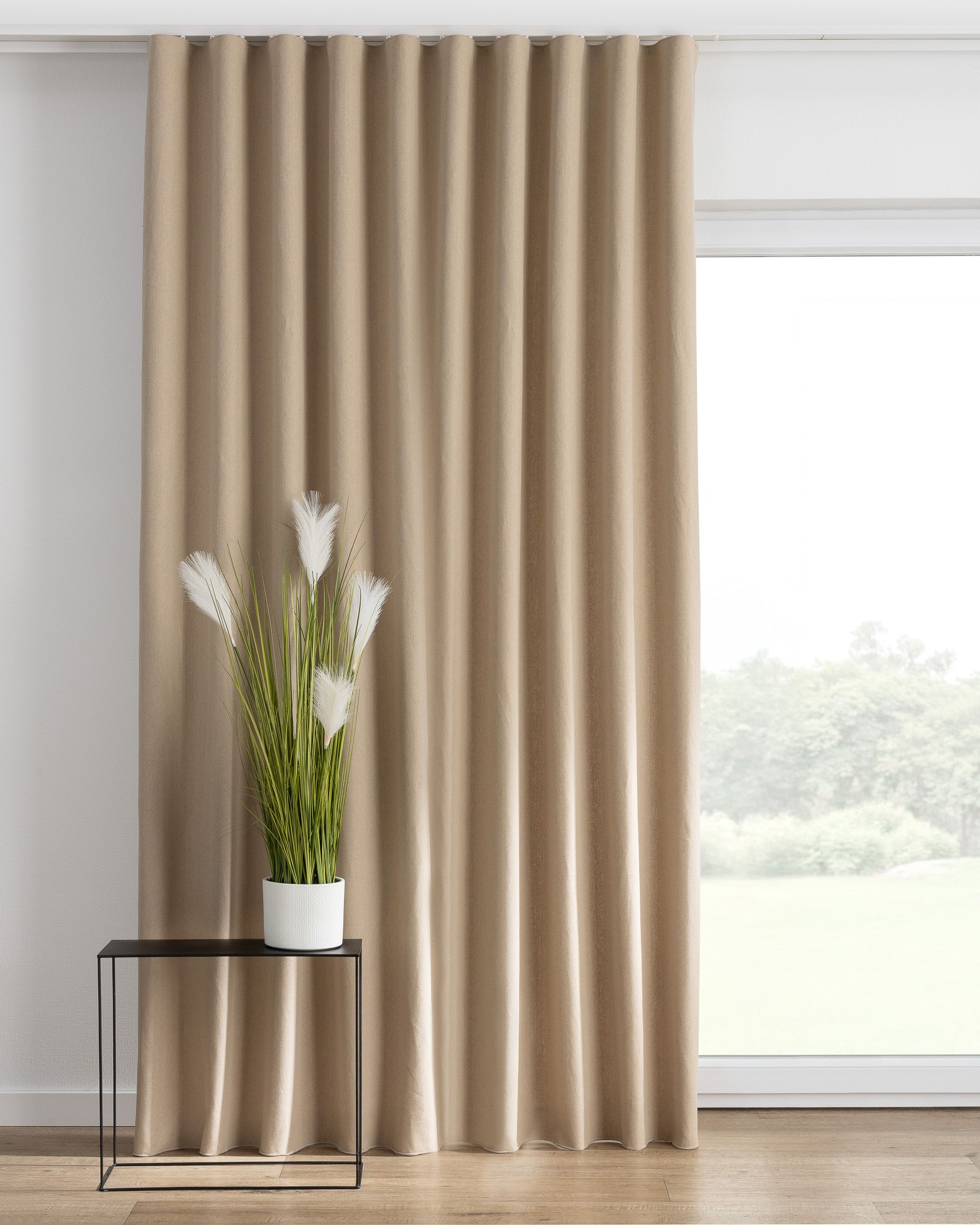 Wave Curtain colour beige fabric semi-sheer, structured, linen