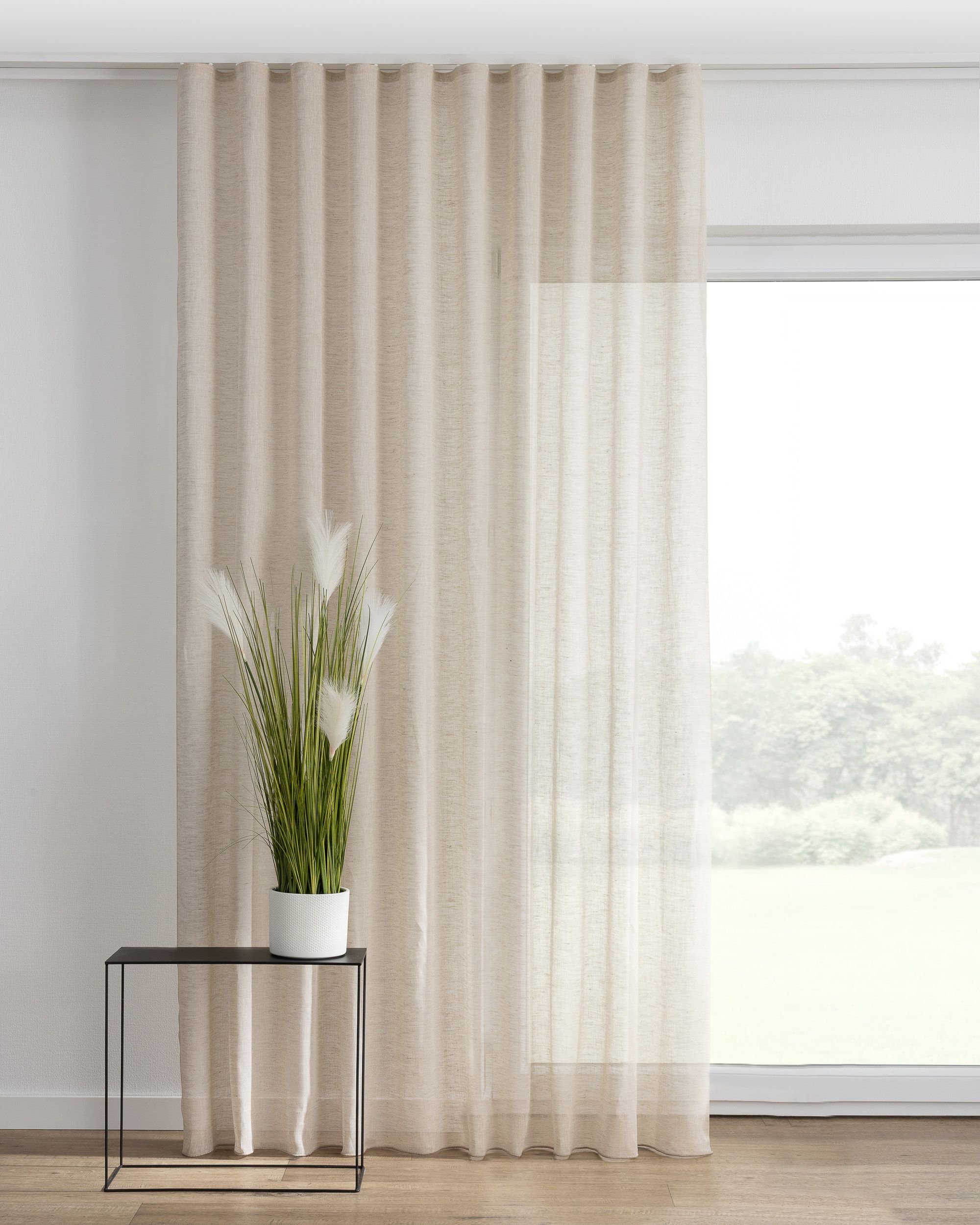Wave Curtain colour beige fabric semi-sheer, structured, linen