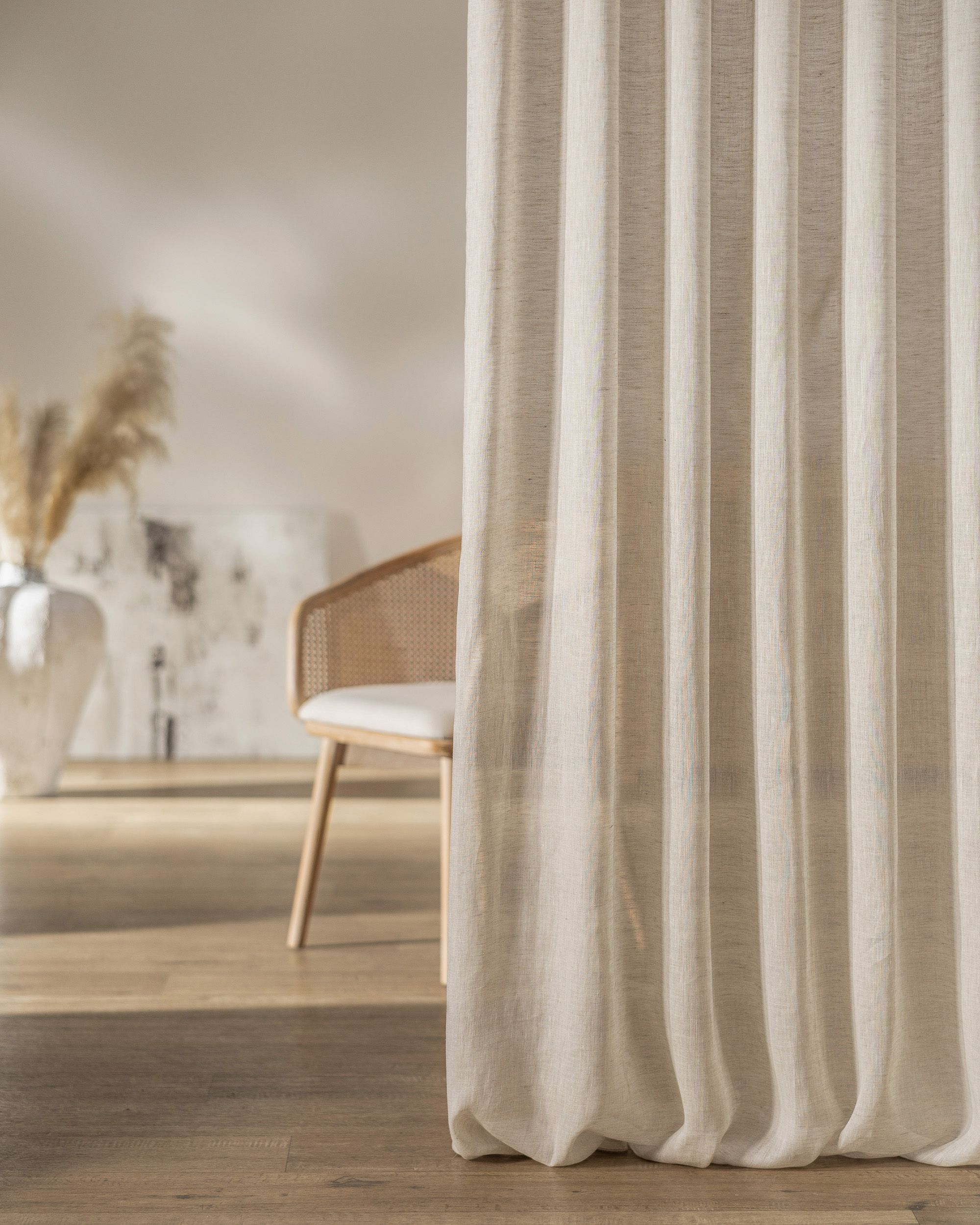 Wave Curtain colour beige fabric semi-sheer, structured, linen (hover)