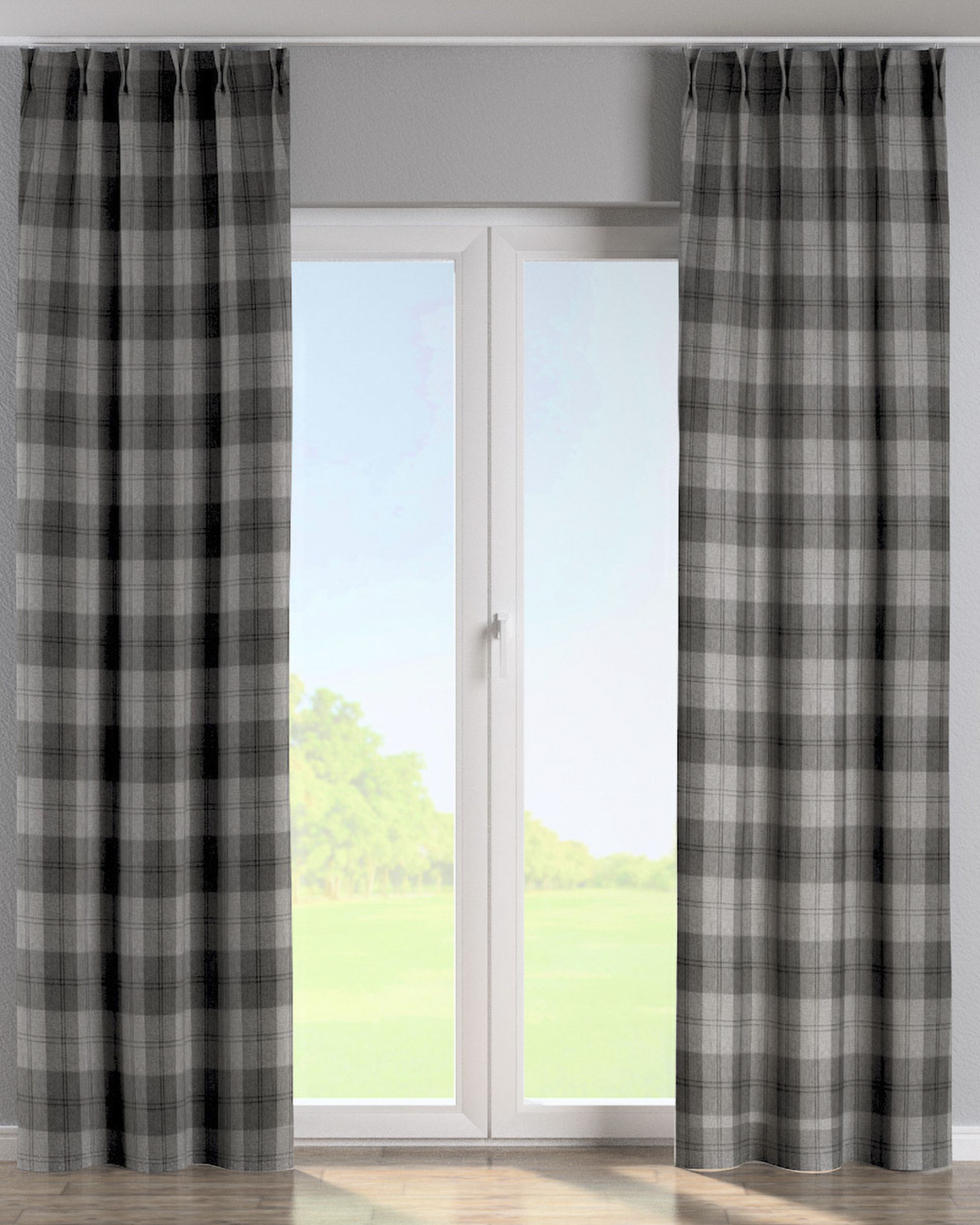 Double pinch pleat curtain colour grey fabric structured, patterned