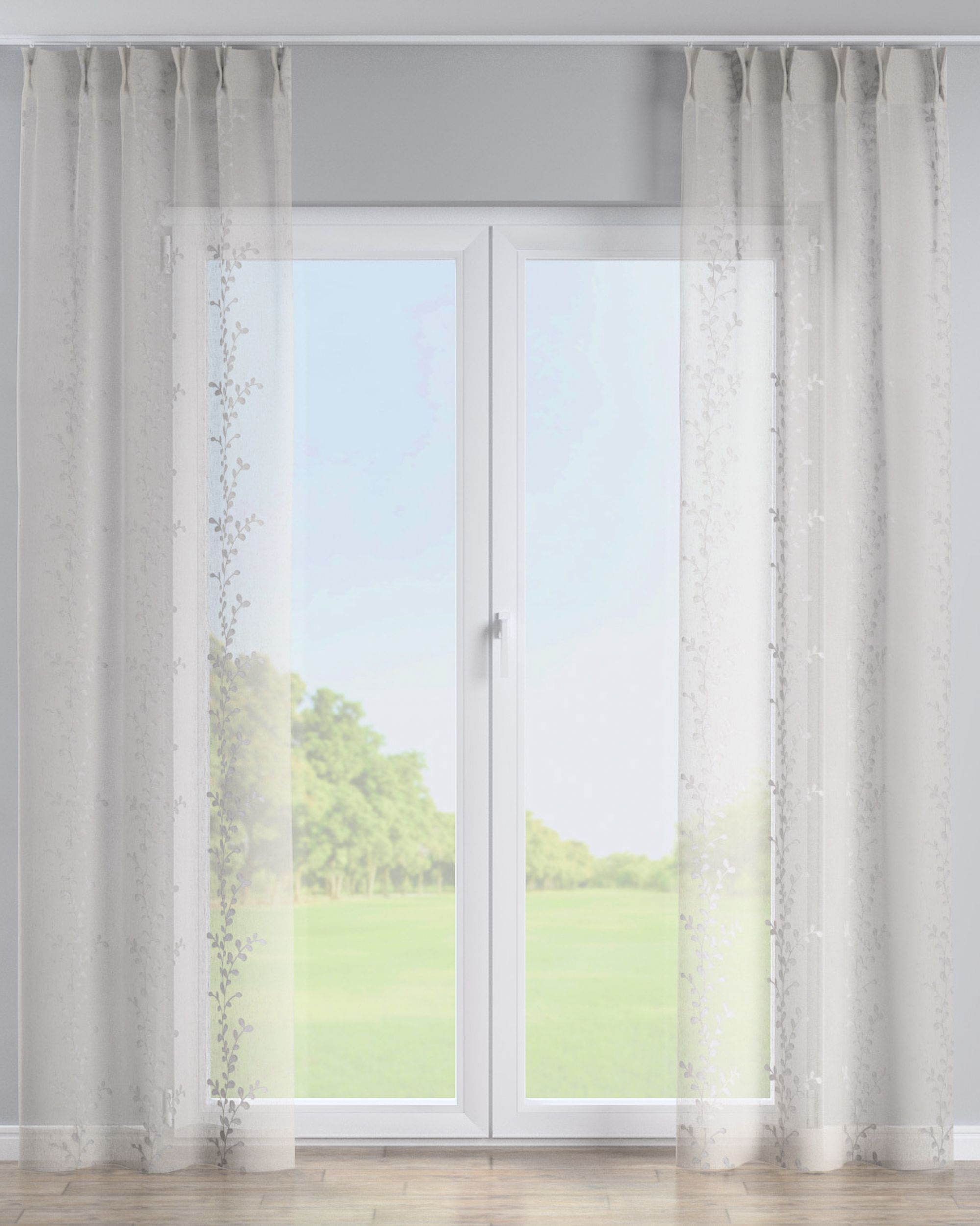 Double pinch pleat curtain colour cream fabric semi-sheer, structured (hover)