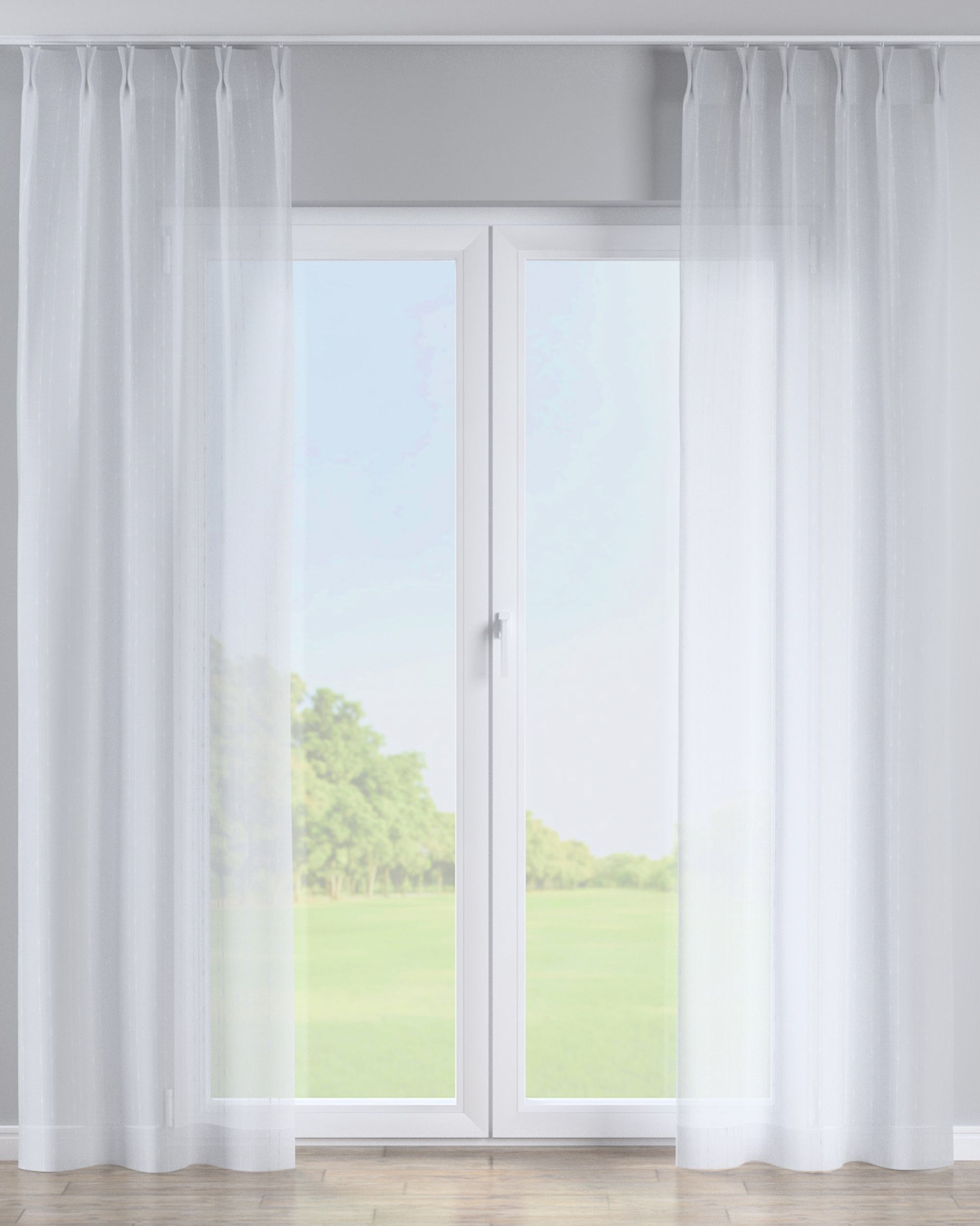 Double pinch pleat curtain colour cream fabric semi-sheer, structured, patterned (hover)