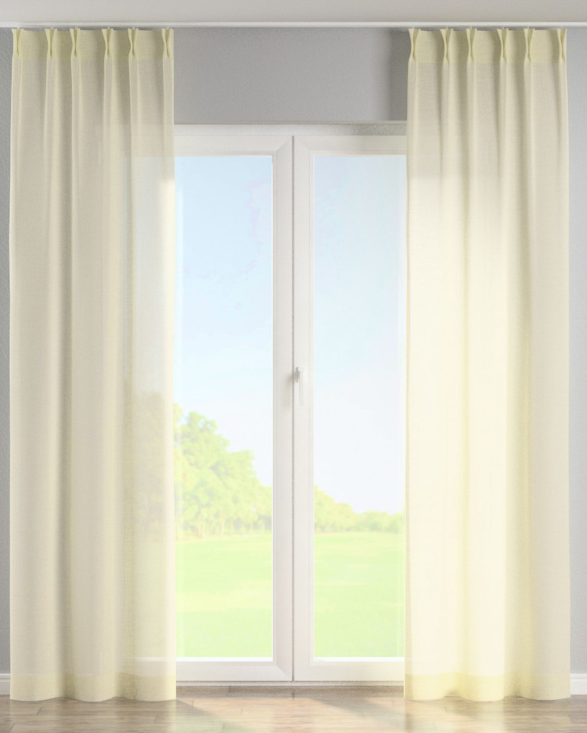 Double pinch pleat curtain colour cream fabric semi-sheer, structured