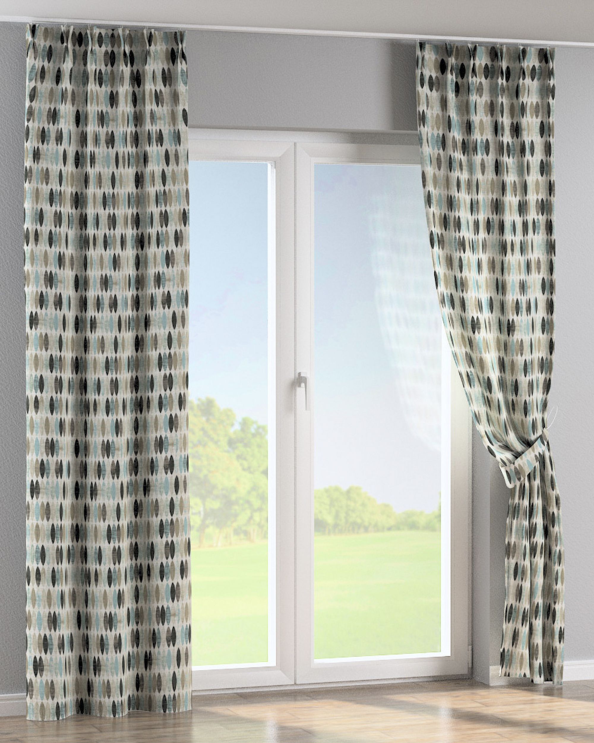 Double pinch pleat curtain colour beige fabric patterned (hover)