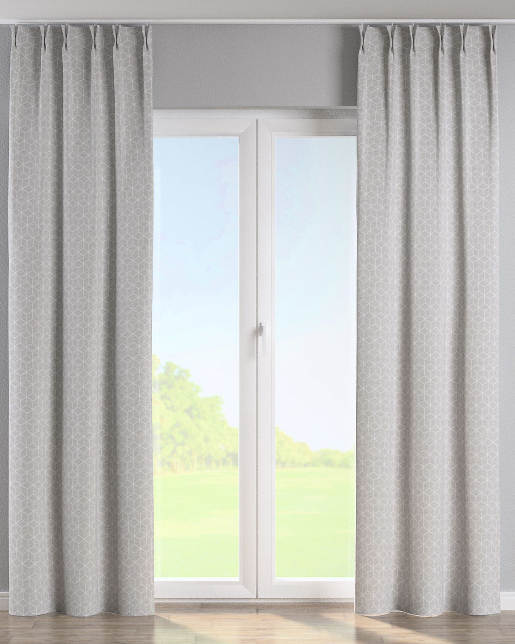 Double pinch pleat curtain colour grey fabric structured, patterned