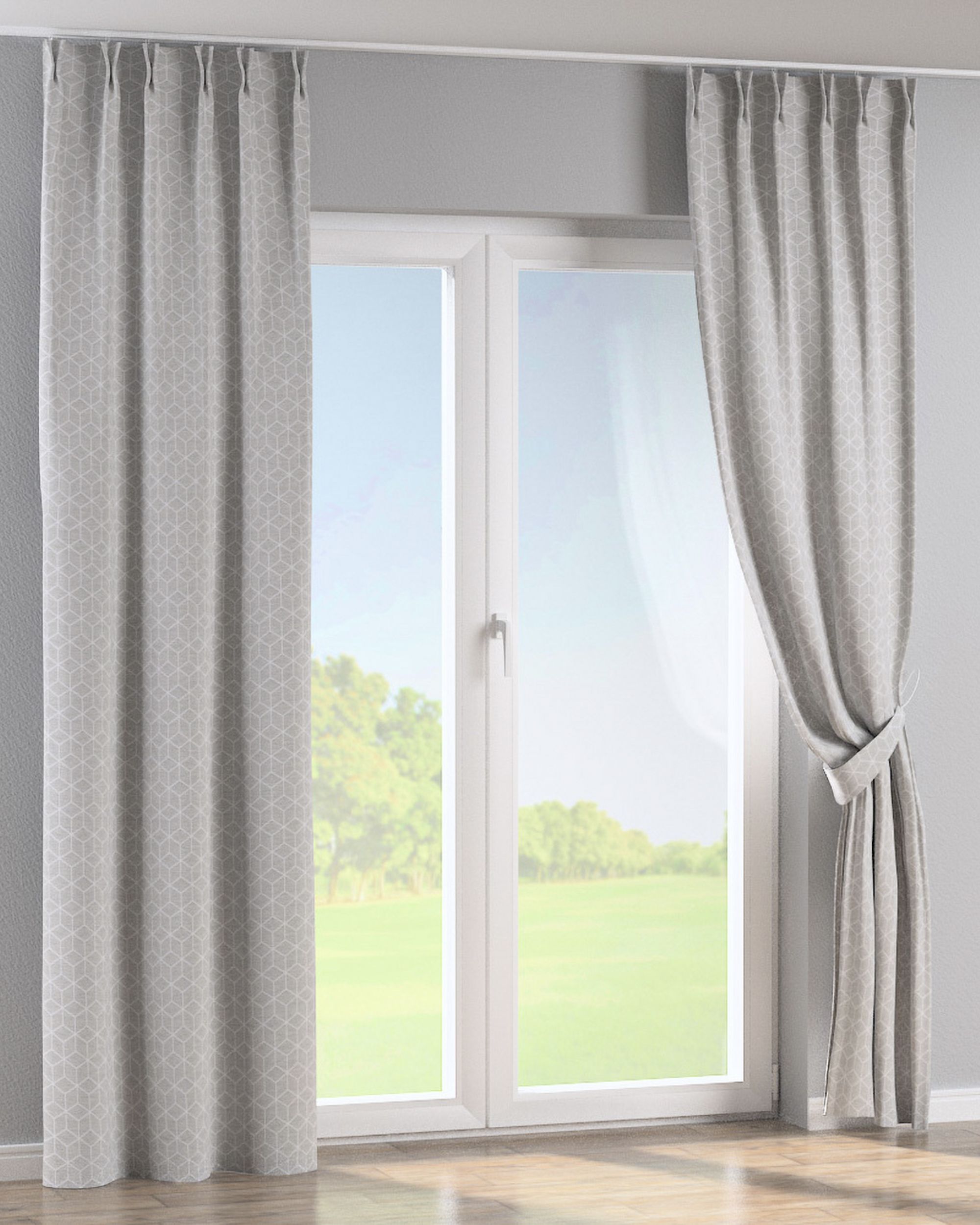 Double pinch pleat curtain colour grey fabric structured, patterned (hover)