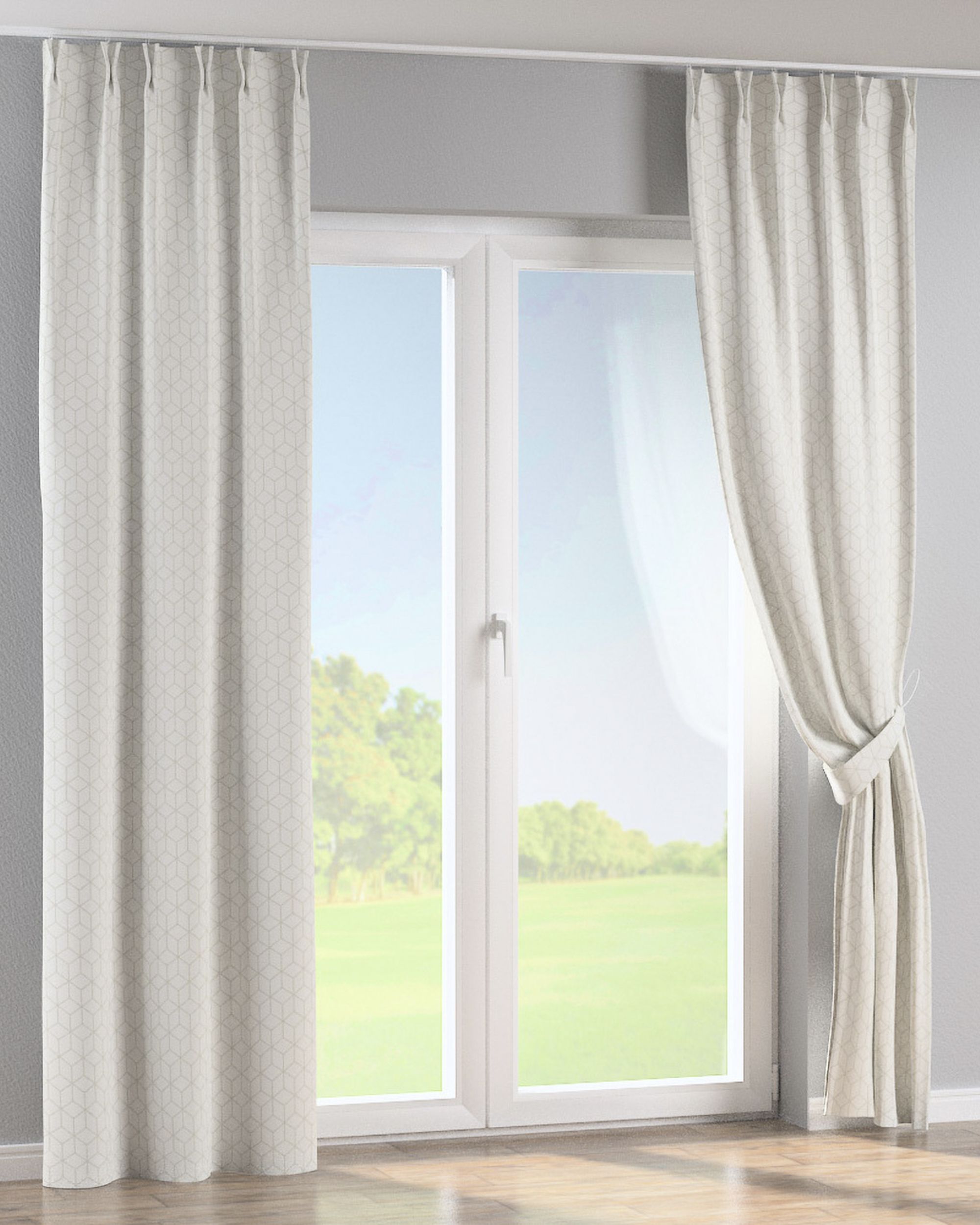 Double pinch pleat curtain colour white fabric structured, patterned (hover)