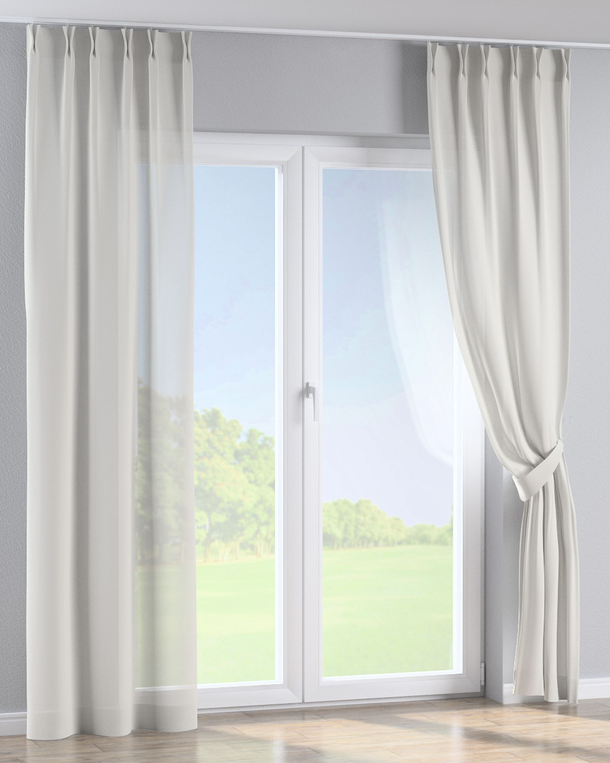 Double pinch pleat curtain colour cream fabric semi-sheer, structured (hover)