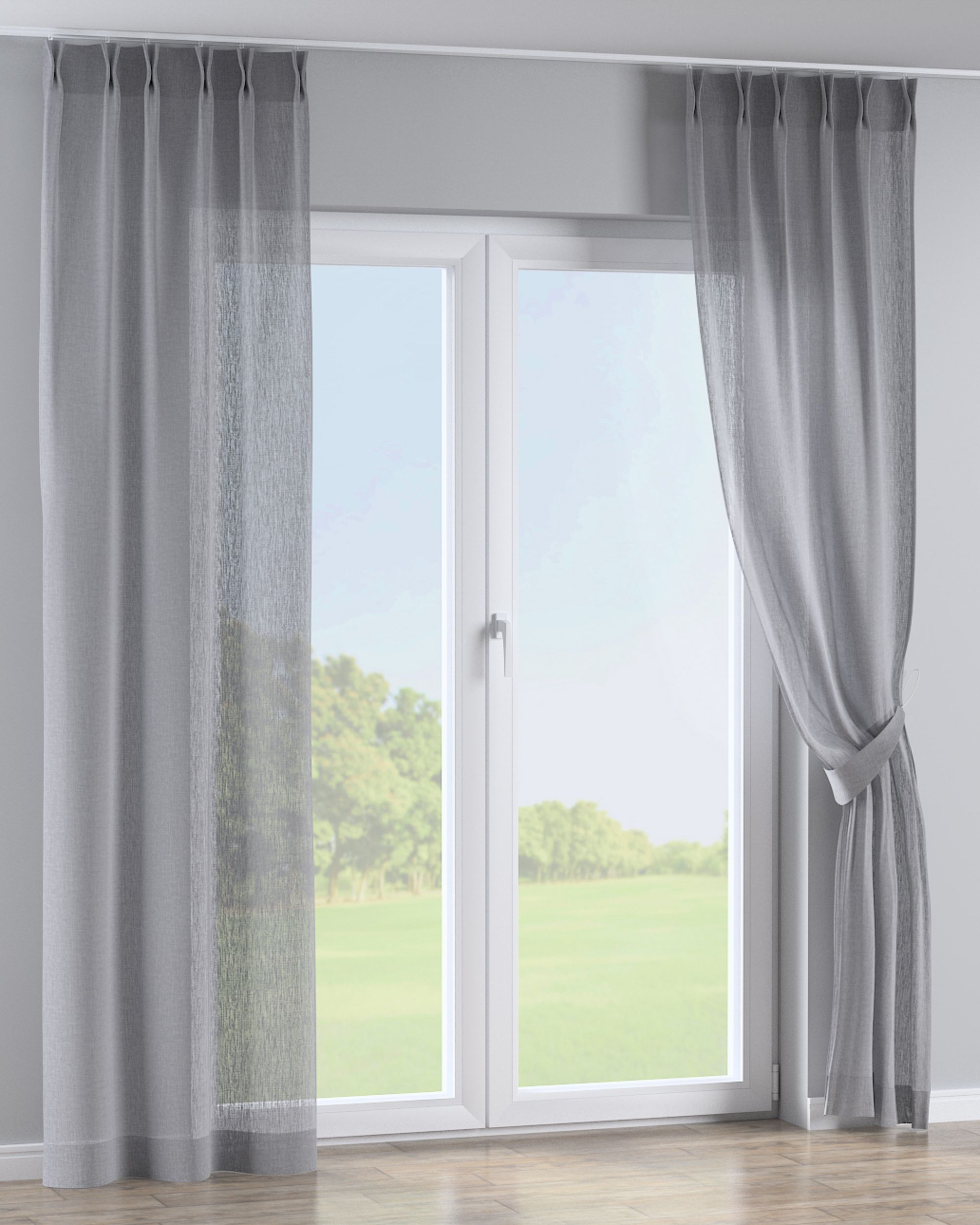 Double pinch pleat curtain colour grey fabric semi-sheer, structured (hover)