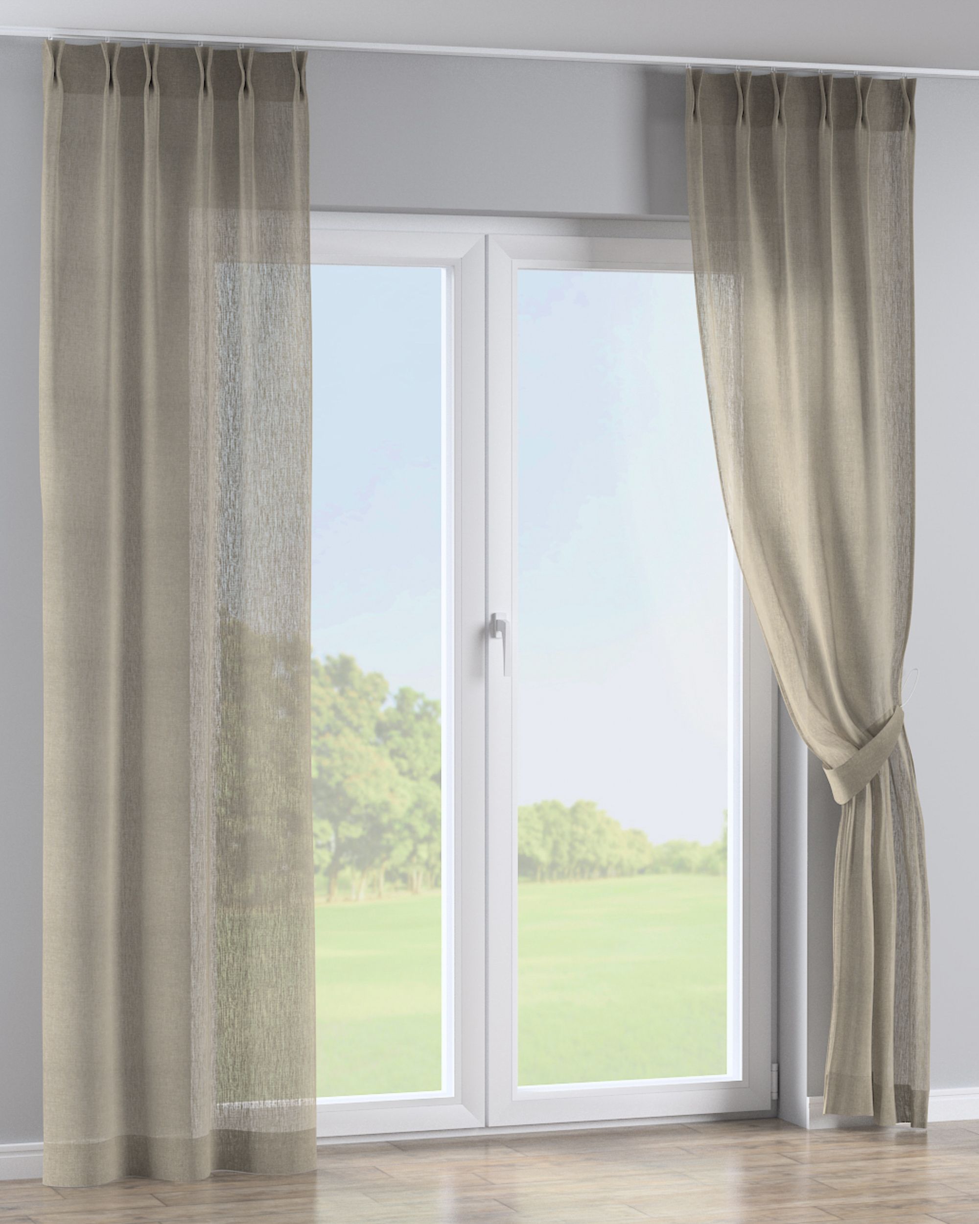 Double pinch pleat curtain colour beige fabric semi-sheer, structured (hover)