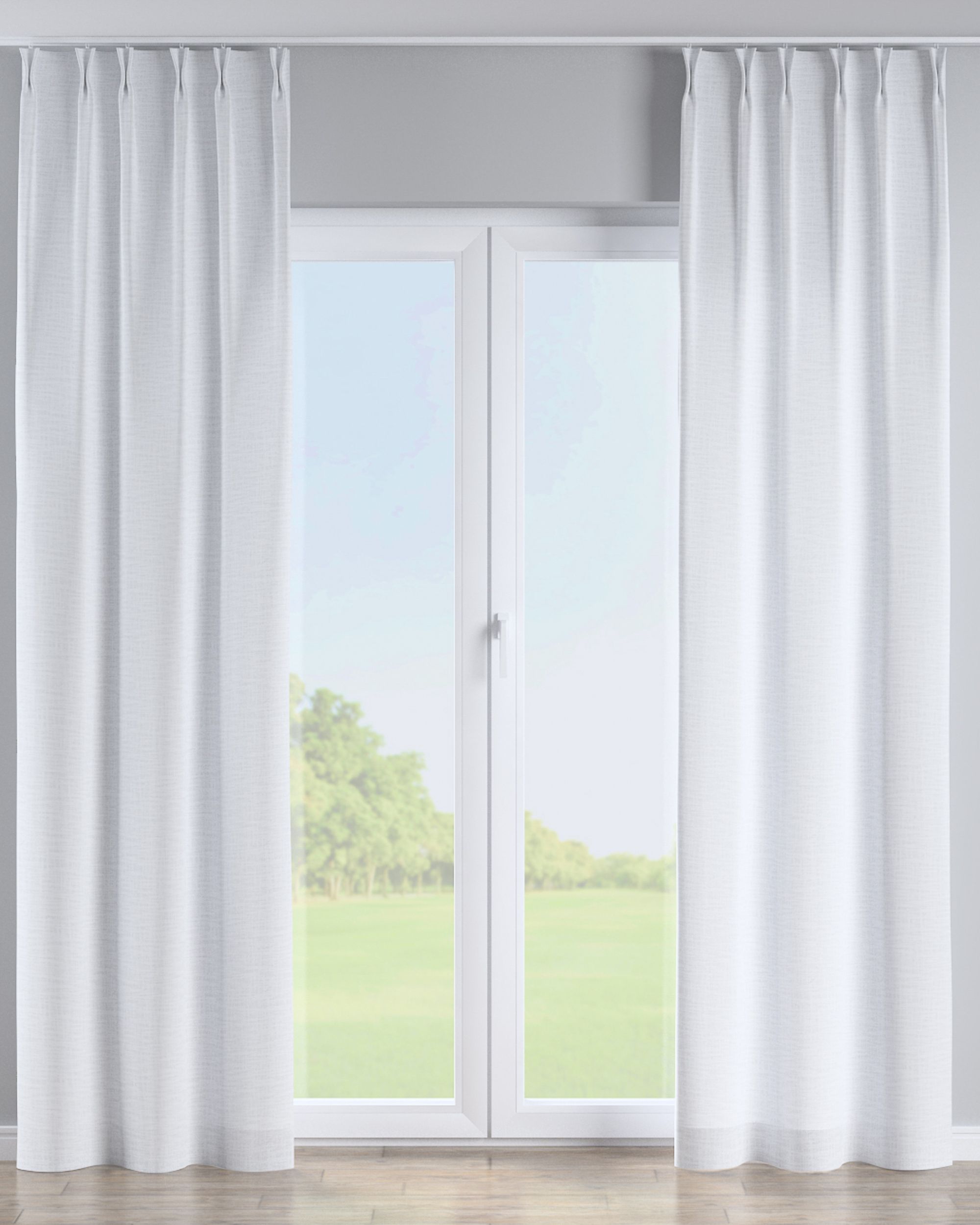 Double pinch pleat curtain colour white fabric structured