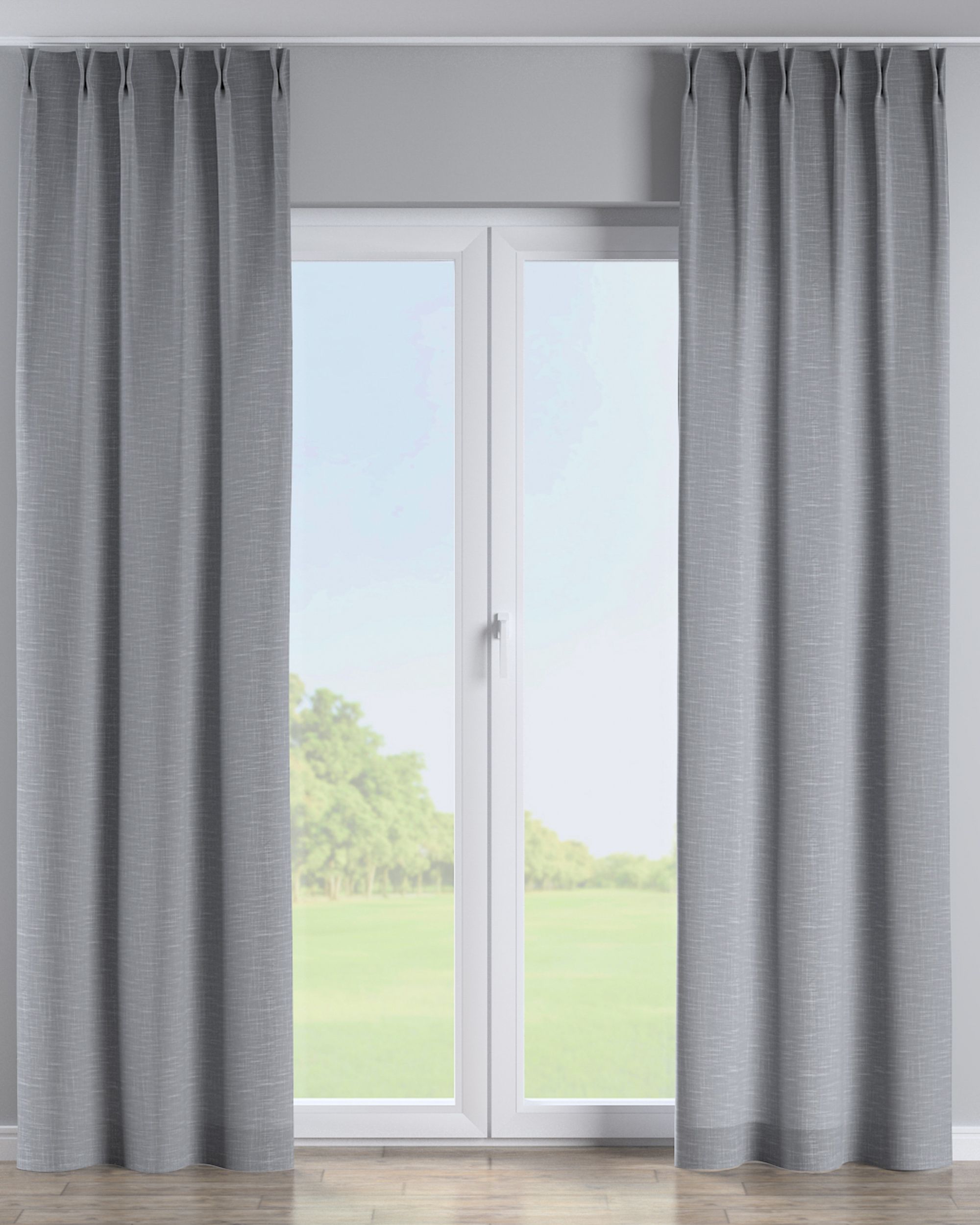 Double pinch pleat curtain colour grey fabric structured