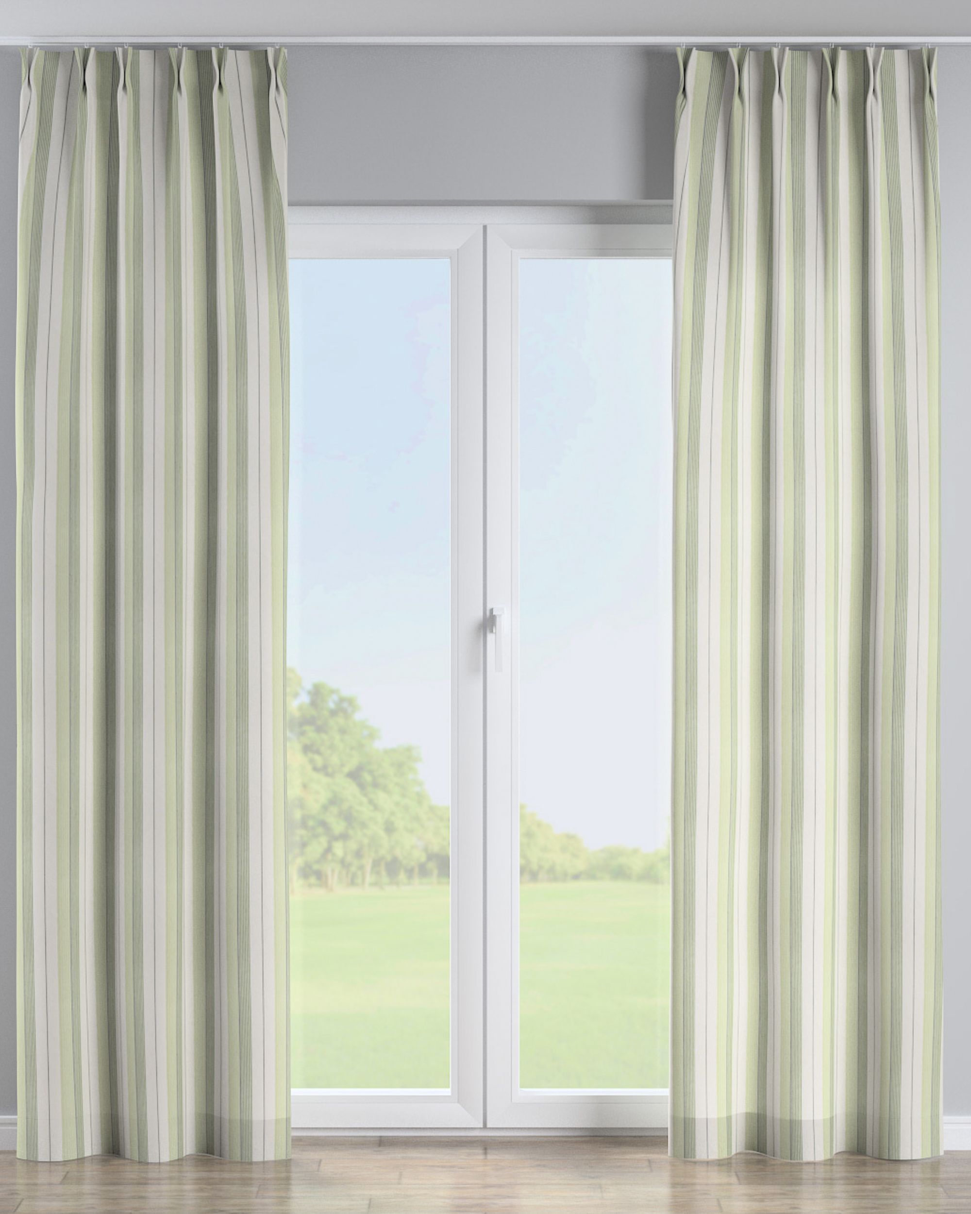 Double pinch pleat curtain colour green fabric structured, patterned