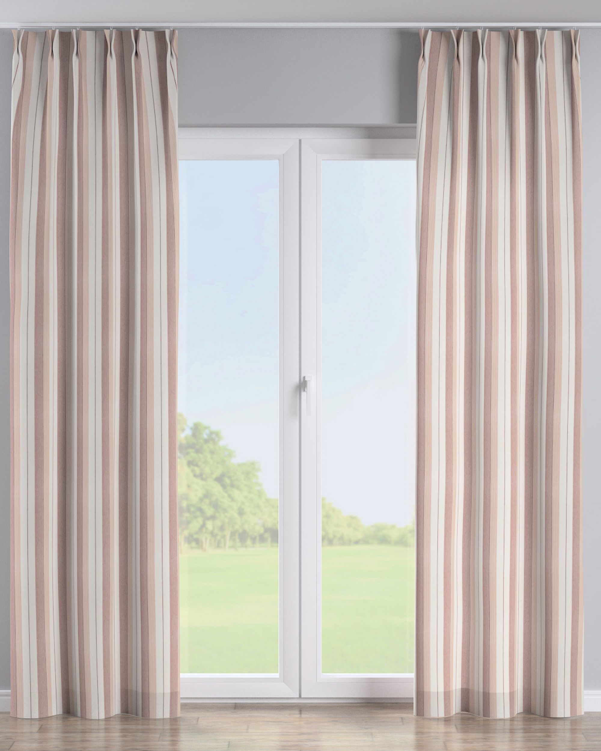 Double pinch pleat curtain colour red fabric structured, patterned