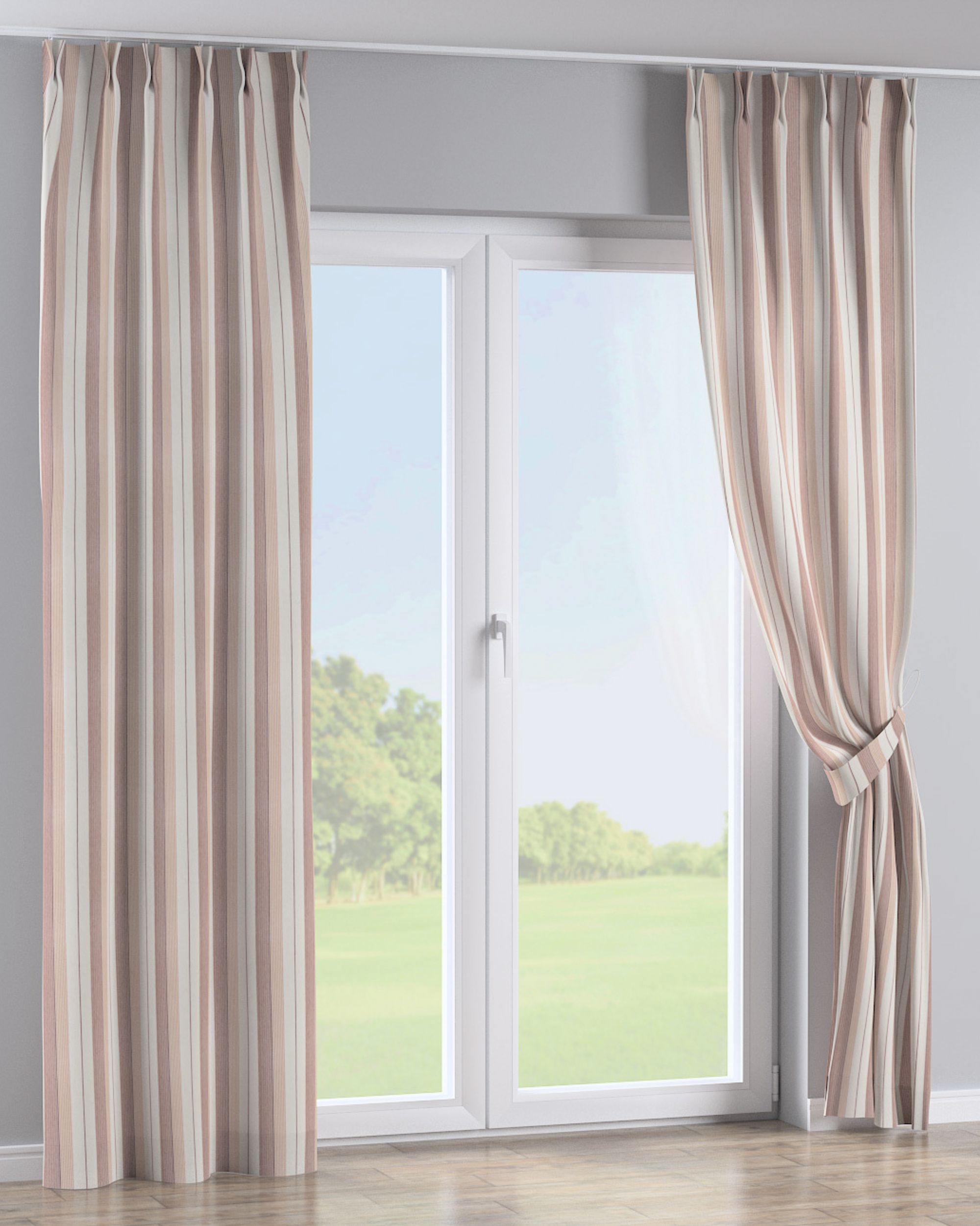 Double pinch pleat curtain colour red fabric structured, patterned (hover)