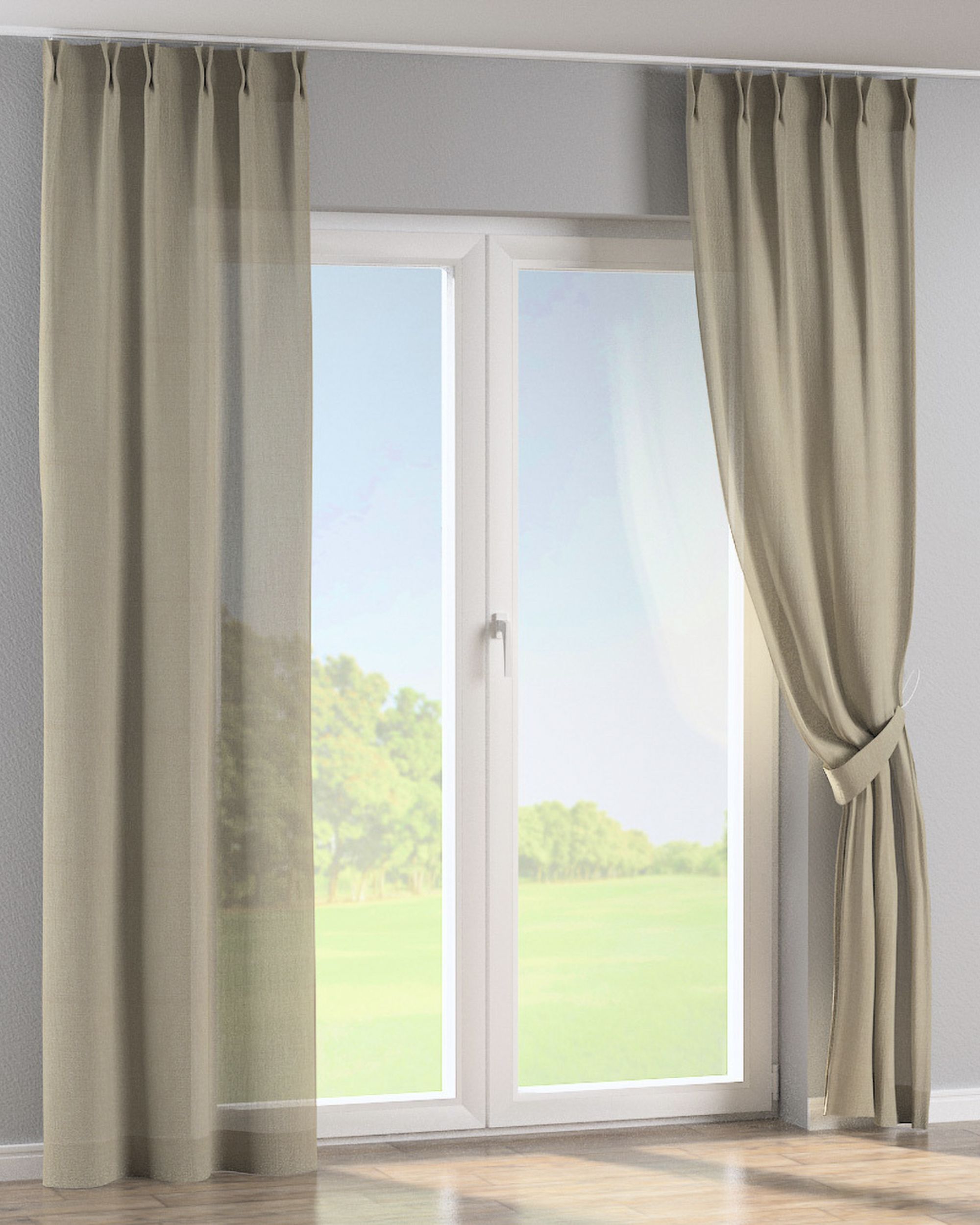 Double pinch pleat curtain colour beige fabric semi-sheer, gloss, structured (hover)