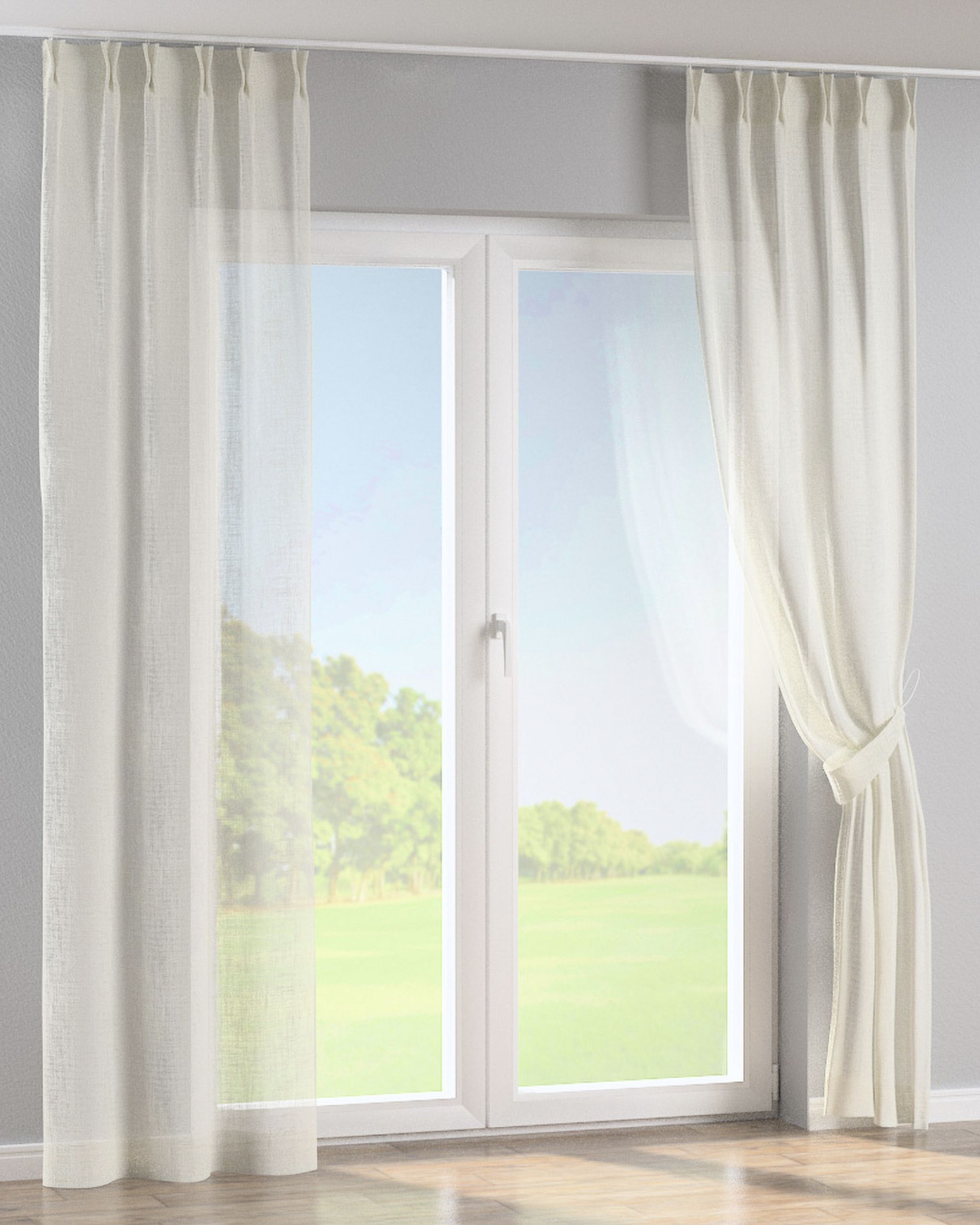 Double pinch pleat curtain colour white fabric semi-sheer, gloss, structured (hover)