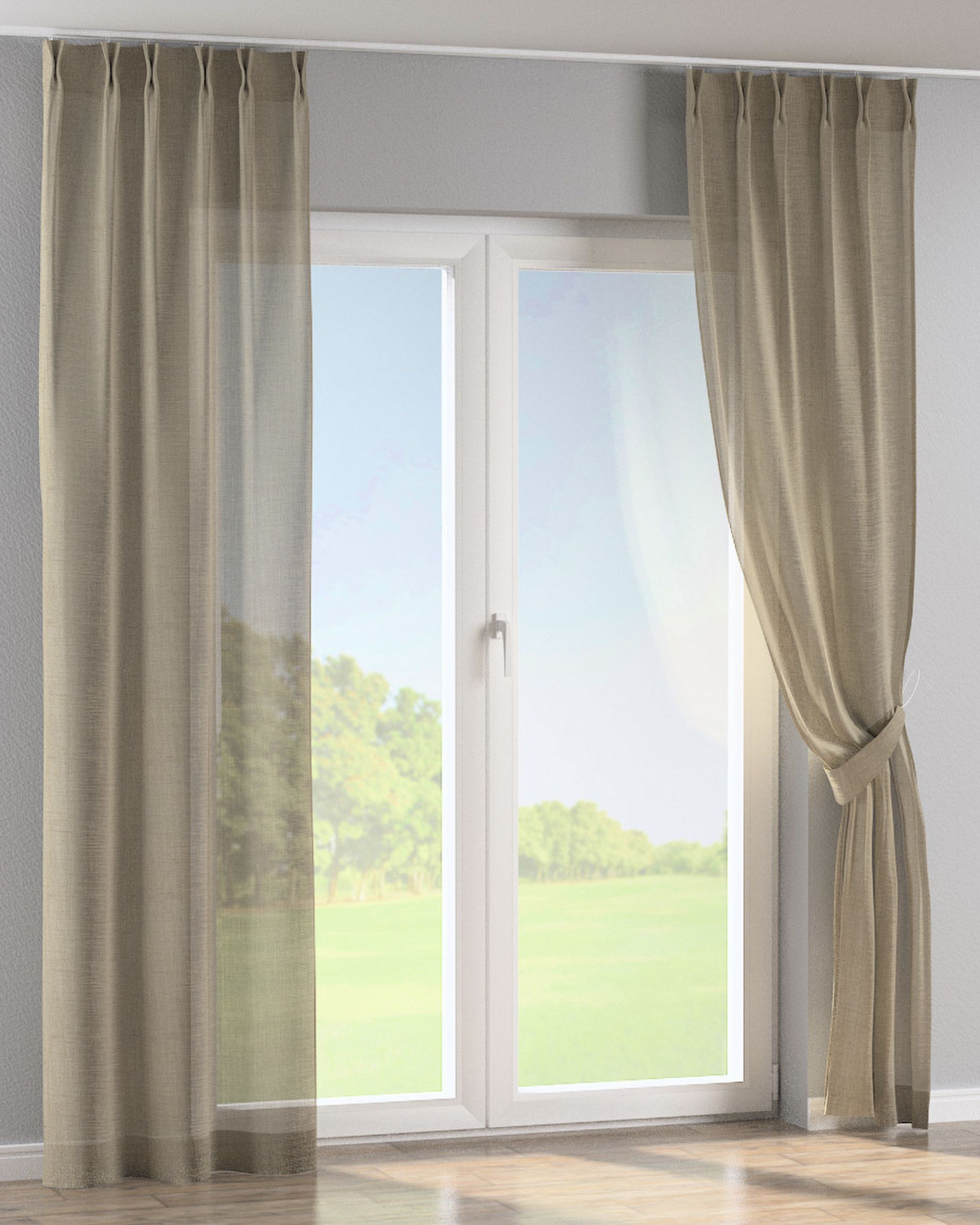 Double pinch pleat curtain colour beige fabric semi-sheer, gloss, structured (hover)
