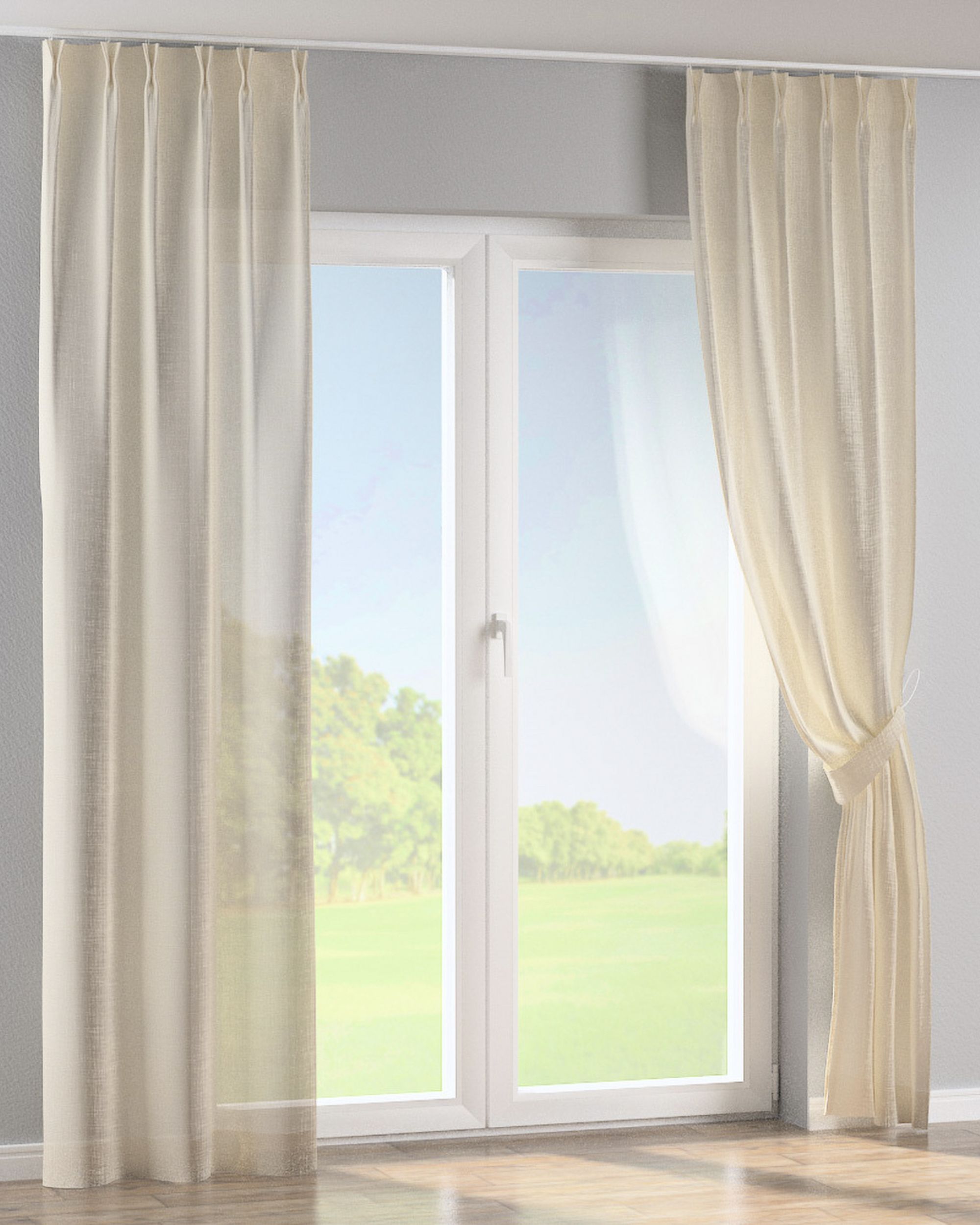 Double pinch pleat curtain colour cream fabric semi-sheer, gloss, structured (hover)