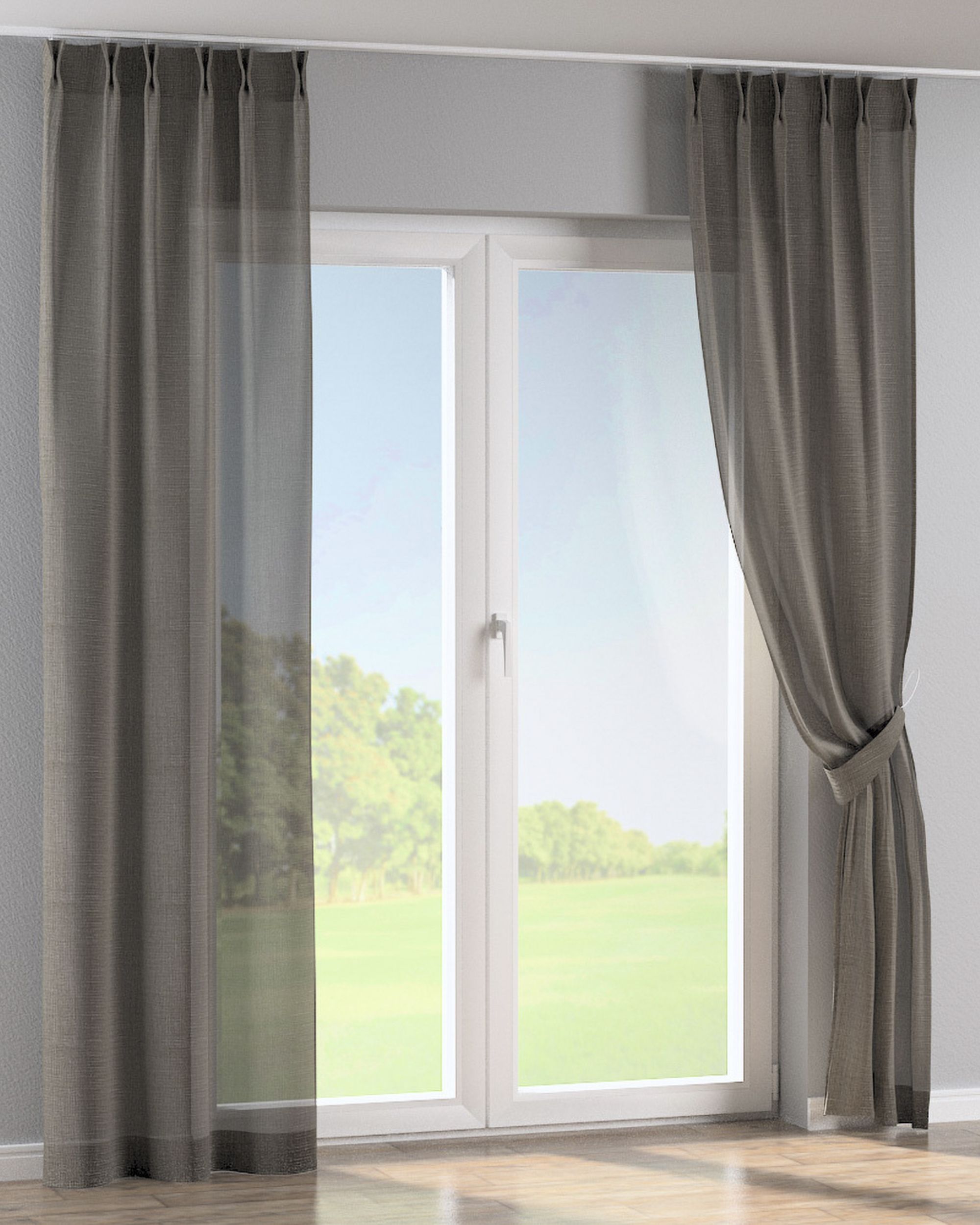 Double pinch pleat curtain colour grey fabric semi-sheer, structured (hover)